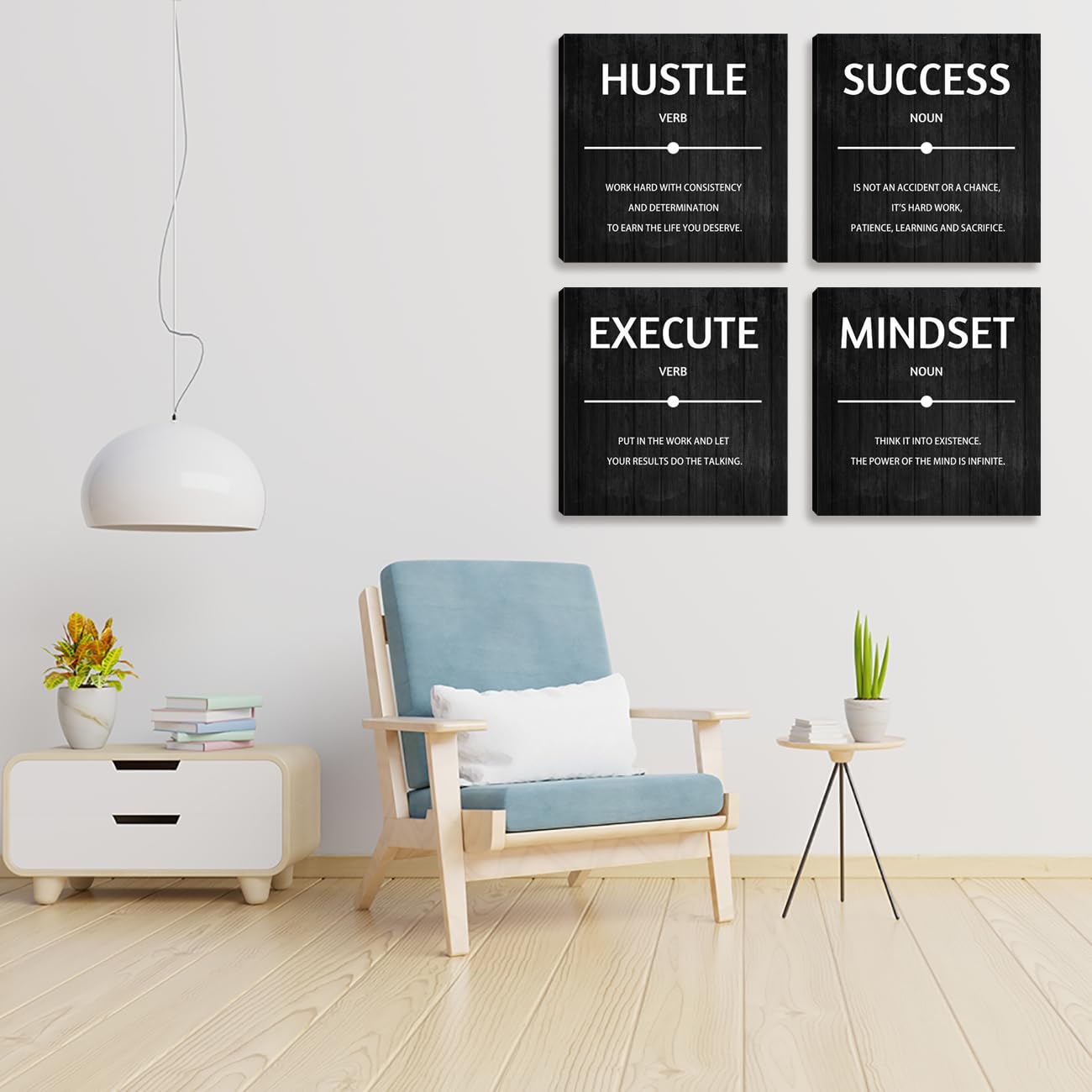 Halioyo Motivational Wall Decor Inspirational Office Quotes for Living Room Bedroom Canvas Posters Painting 4 Pieces Modern Wall Art Home Office Decor 12”X12”X4