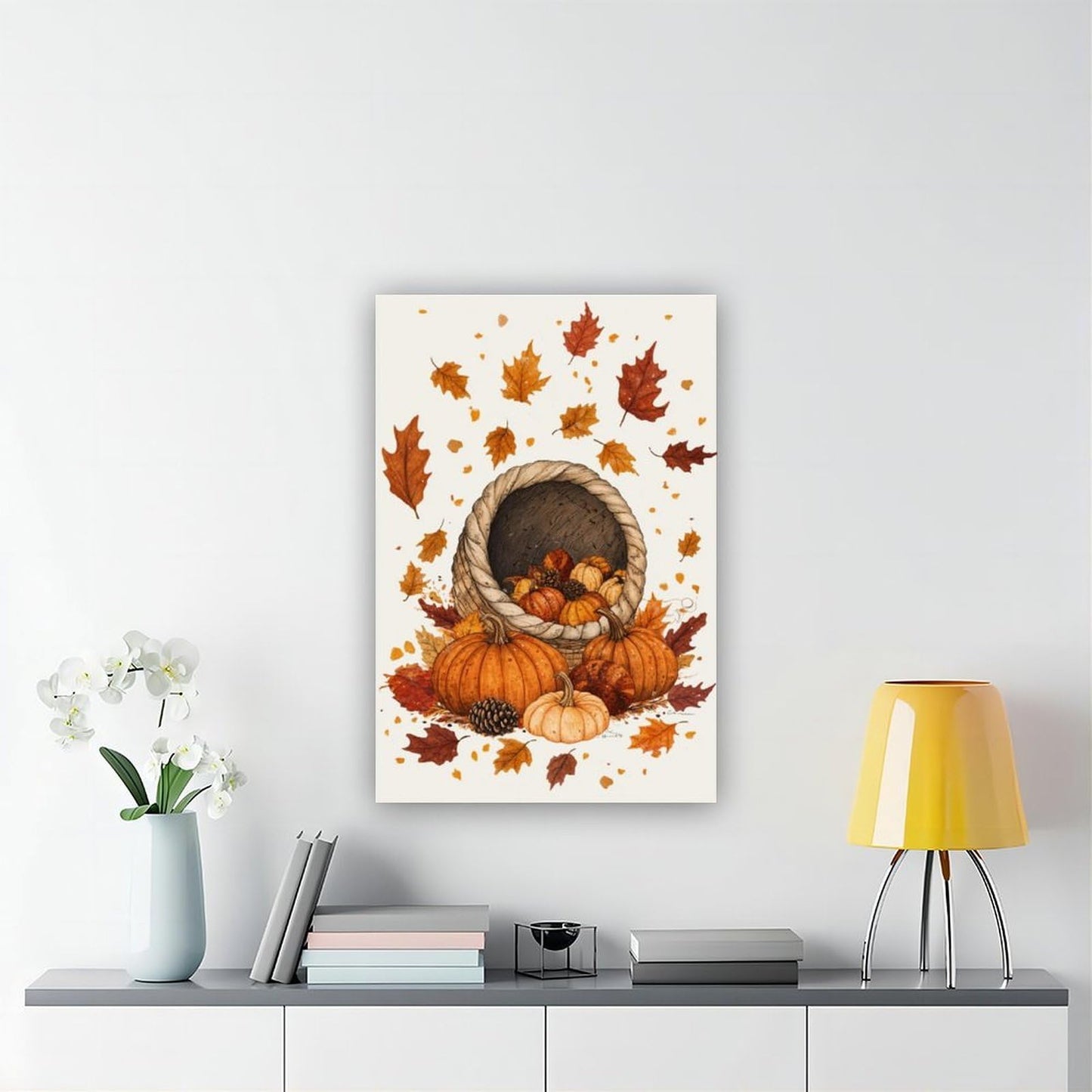 XAHOR Thanksgiving Harvest Illustration, Pumpkins, Cornucopia And Falling Leaves, Modern Festive Wall Decor Poster for Room Aesthetics Canvas Wall Art Poster And Print 12x18inch(30x45cm)
