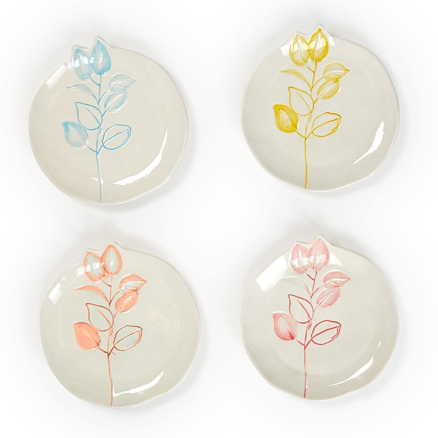 Two's Company Full On Color Set of 4 Hand-Painted Tidbit Plates in 4 Colors