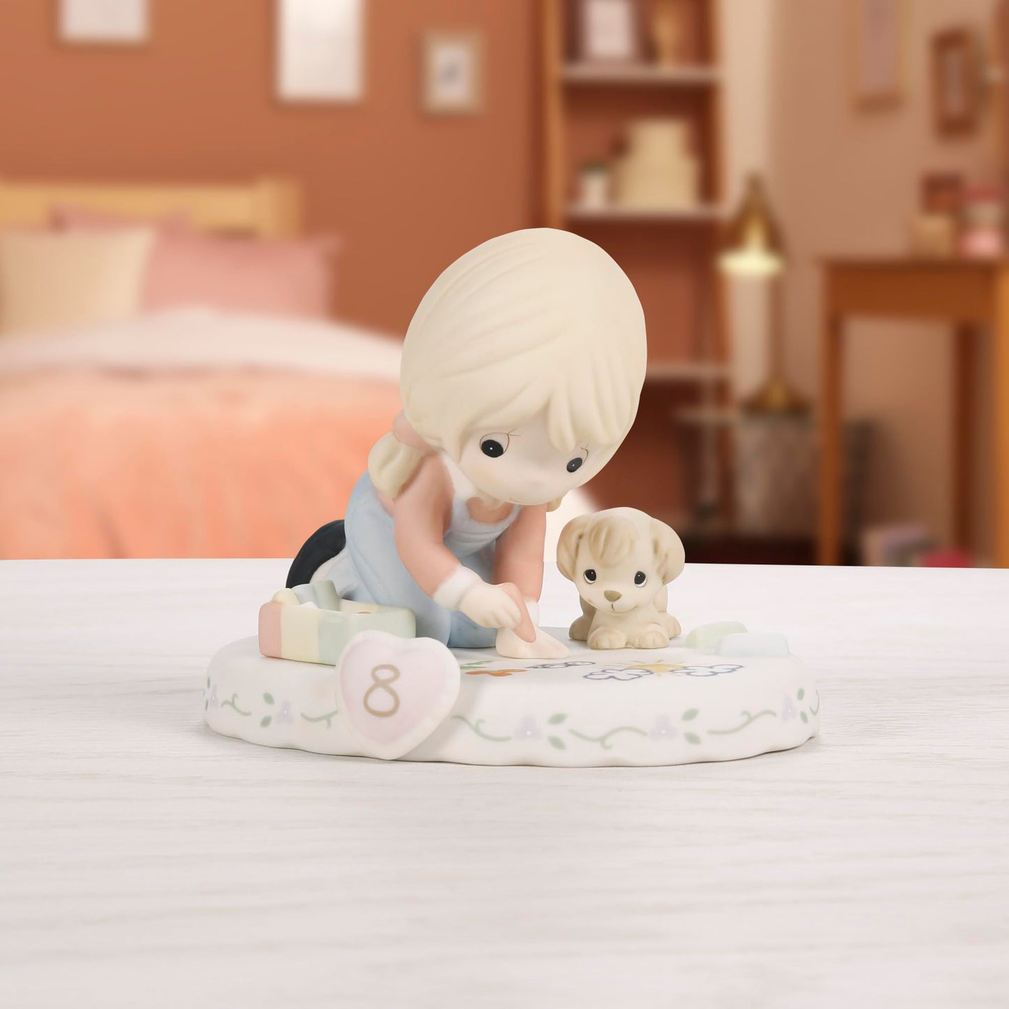 Precious Moments, Growing In Grace, Age 8, Bisque Porcelain Figurine, Blonde Girl, 154035