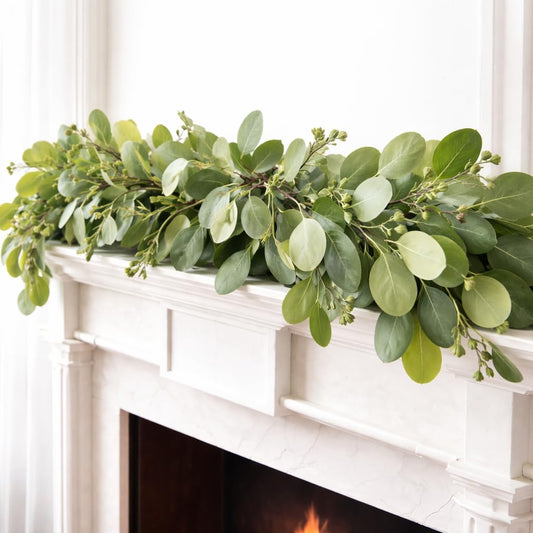 5.9ft Eucalyptus Garland with Seeded Leaves & Berries | Realistic Artificial Greenery Garland for Mantle, Wedding, Farmhouse, Christmas & Year-Round Décor | Faux Eucalyptus & Seeded Garland