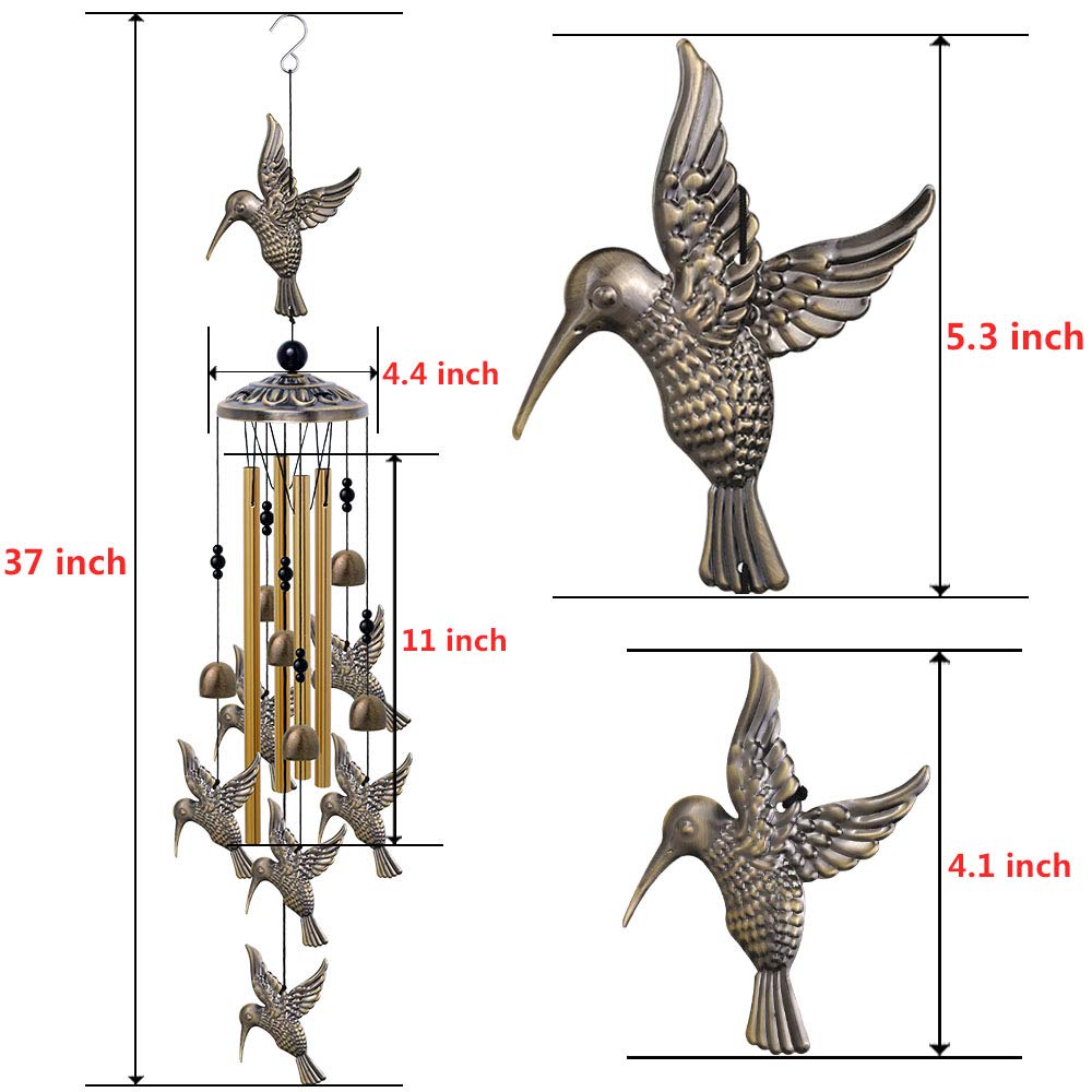 Large Hummingbird Wind Chimes Outdoor Indoor Decor -With 4 Tubes 6 Bells 7 Hummingbirds, Mobile Wind Catcher, Hummingbird Wind Bell for Home, Xmas Mom Gifts, Festival, Balcony, Tree, Garden Decoration