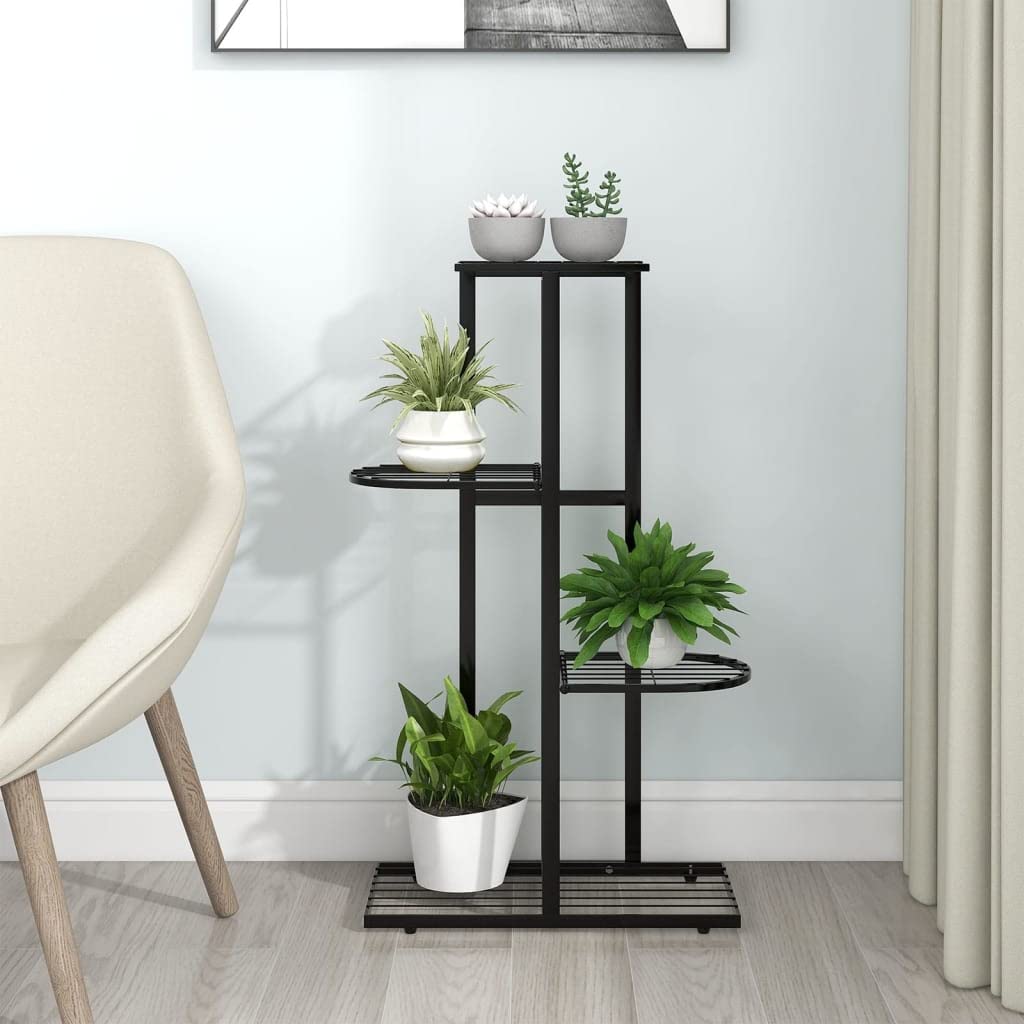 Qnhdfrt 4 Tier Black Metal Plant Stand Indoor Outdoor for Plants Flowers Decor Rectangular Powder Coated Steel Space Saving Shelf, for Living Room Balcony Garden Patio