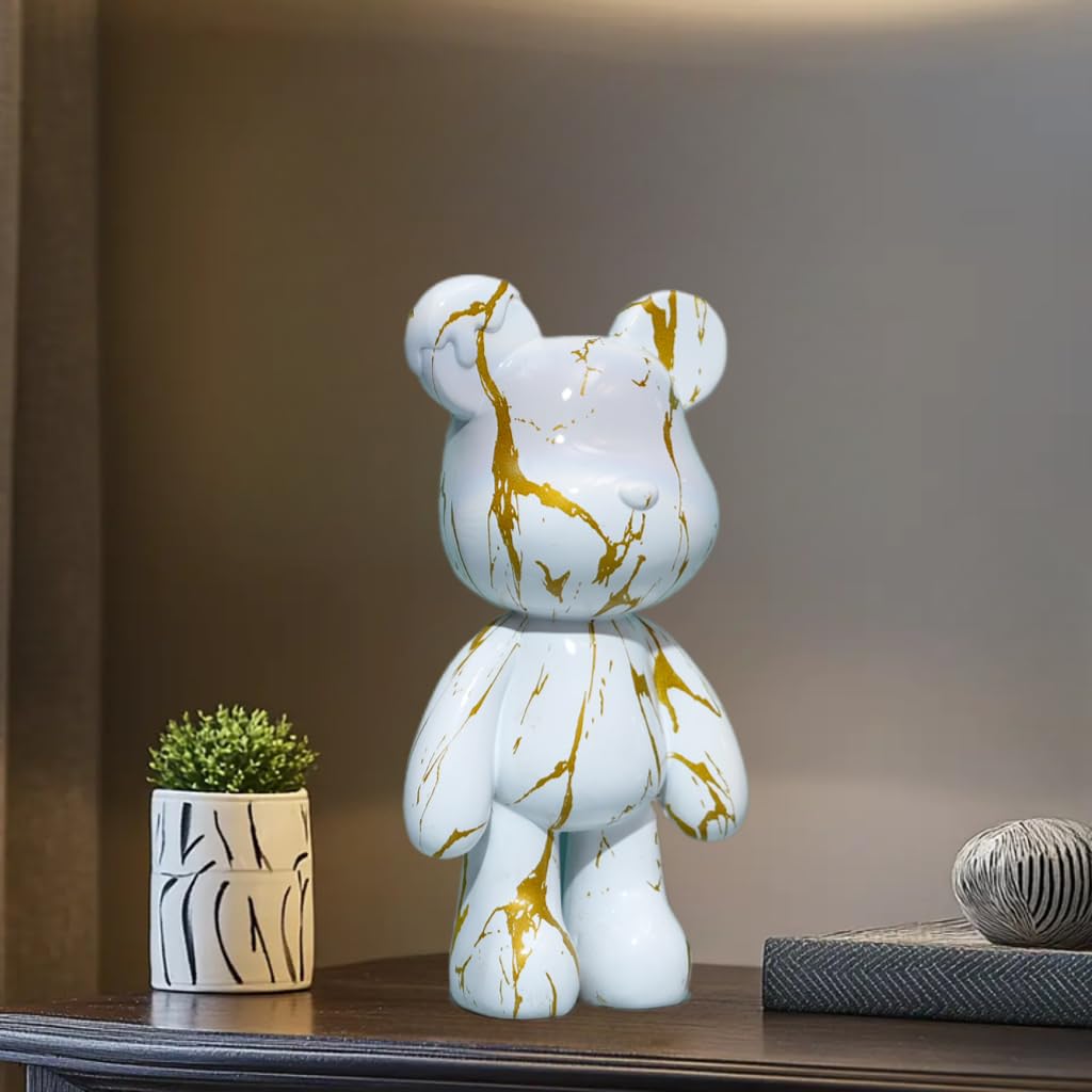 Bear Statue Resin Graffiti Animal Sculpture for Home, Office Decor, Abstract Design for Birthday, Anniversary and Gift Present (Gold Stripe)