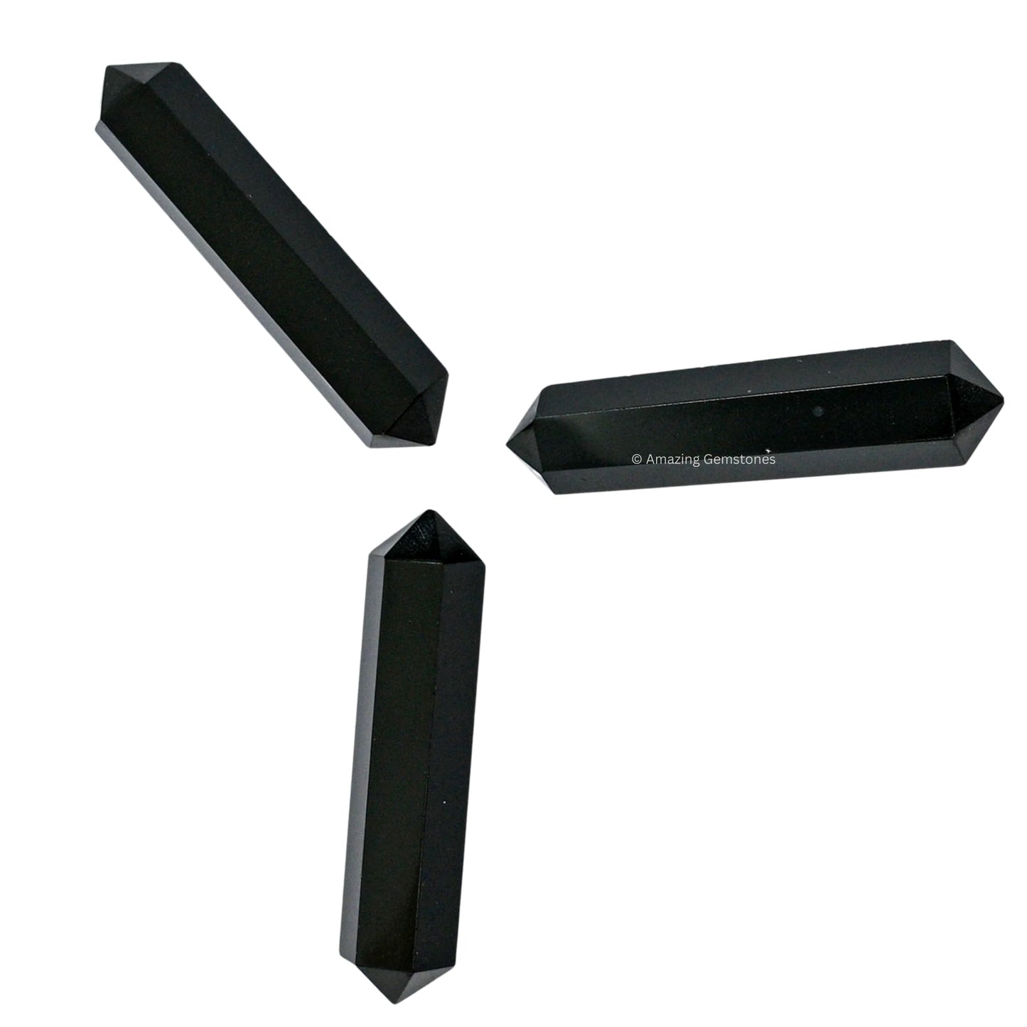 Amazing Gemstone Black Obsidian Crystal Points Bulk Healing Crystals and Stones - Pack of 3 Double Terminated Healing Wand Point Bulk Crystals for Crafts, Crystal Grid, DIY Work - Premium Crystals