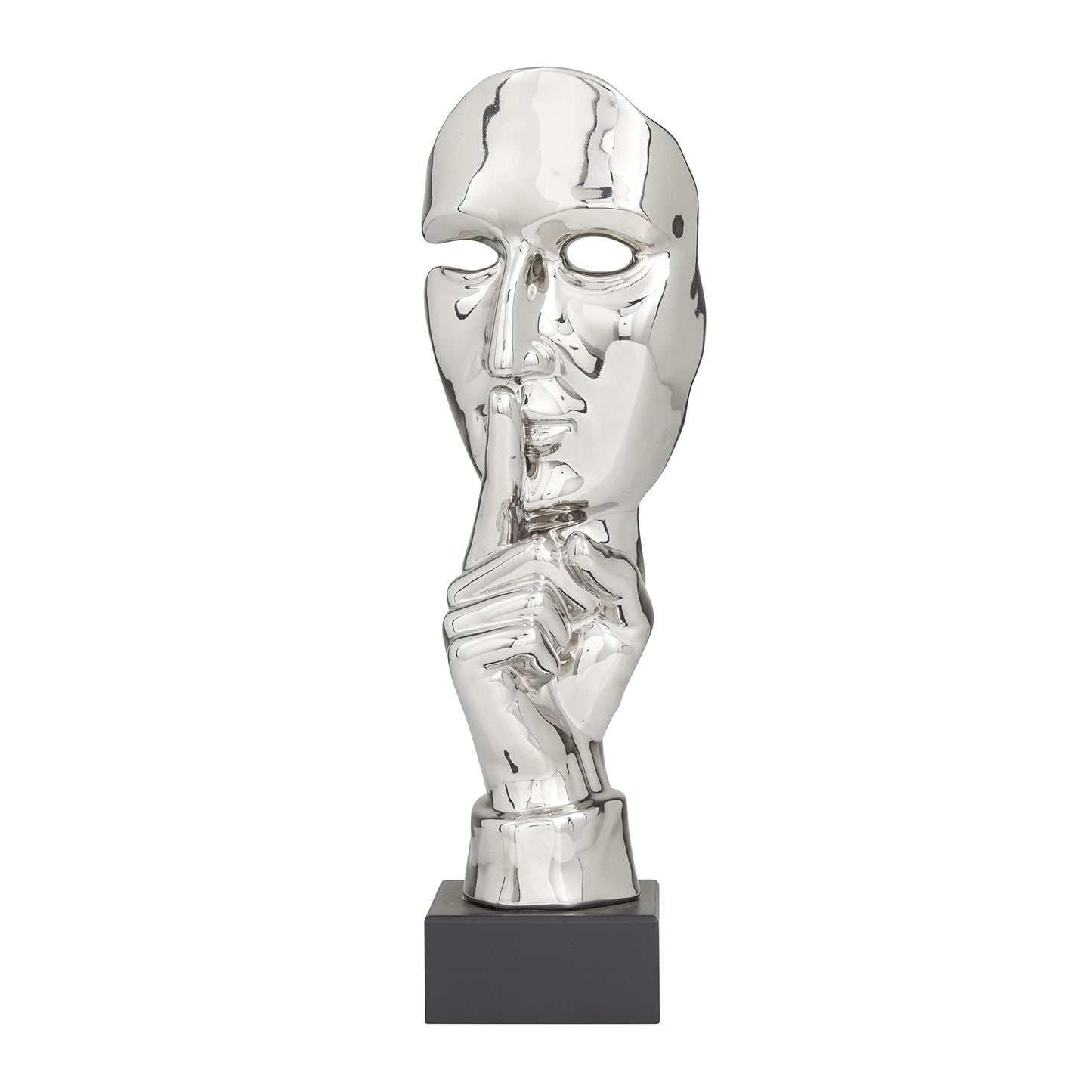 Deco 79 Polystone Mask Decorative Sculpture Quiet Gesture Home Decor Statue, Accent Figurine 5" x 5" x 17", Silver