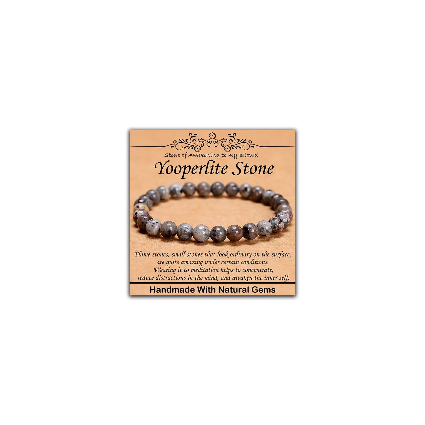 CHCCOYE 6mm Natural Healing Gemstone Bracelet Handmade Yoga Stretch Elastic Bracelet Stress Relief Crystal Jewelry for Men and Women (6mm,Yooperlite Stone)