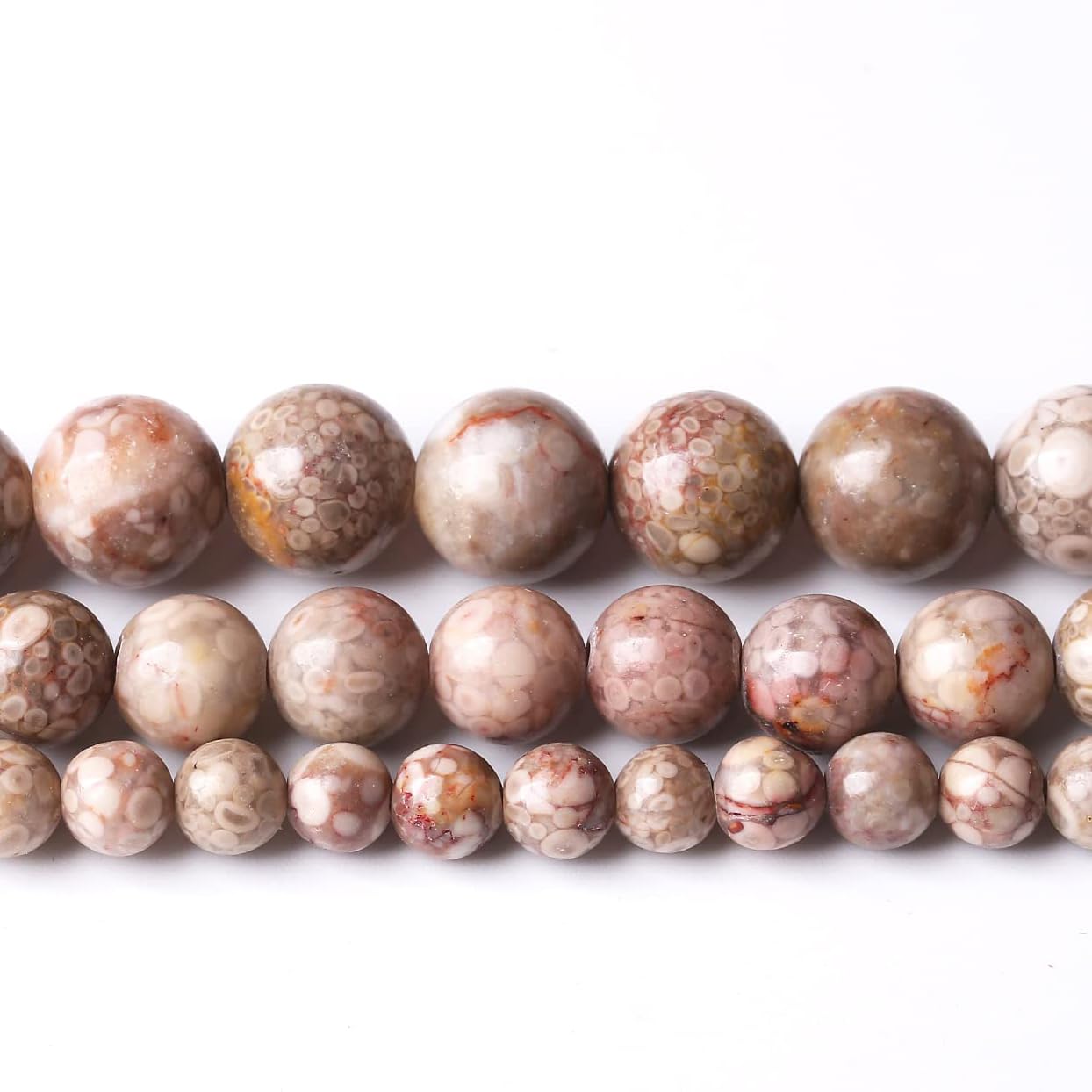 60PCS 6MM Natural Flowery Cowry Fossil Stone Beads Energy Healing Beads for DIY Jewelry Bracelet Necklace Making for Jewelry Making15Inch