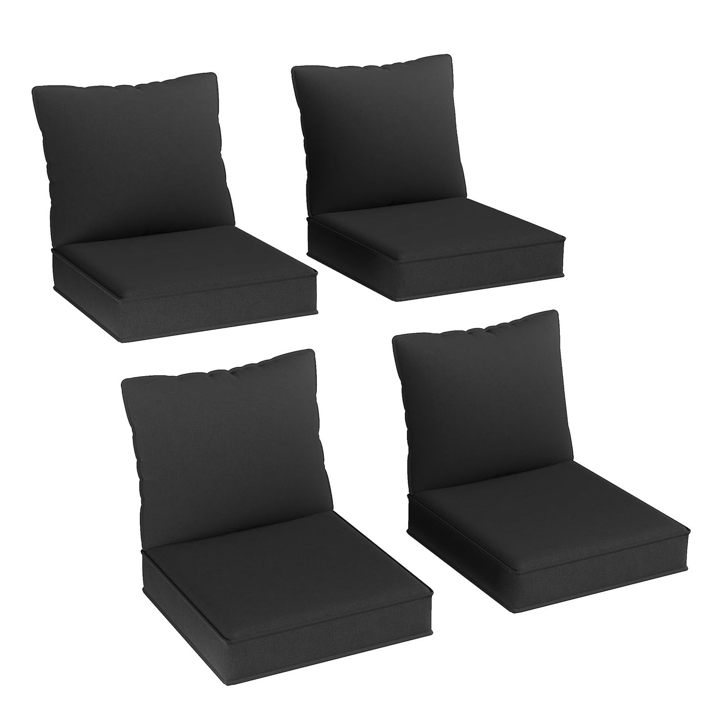 Aoxun Replacement Cushions for Outdoor Furniture, 4-Piece Outdoor Cushions for Patio Furniture, Deep Seat, Waterproof & Fade Resistant Couch Cushion for 4-Seat Patio Conversation Sets, Black