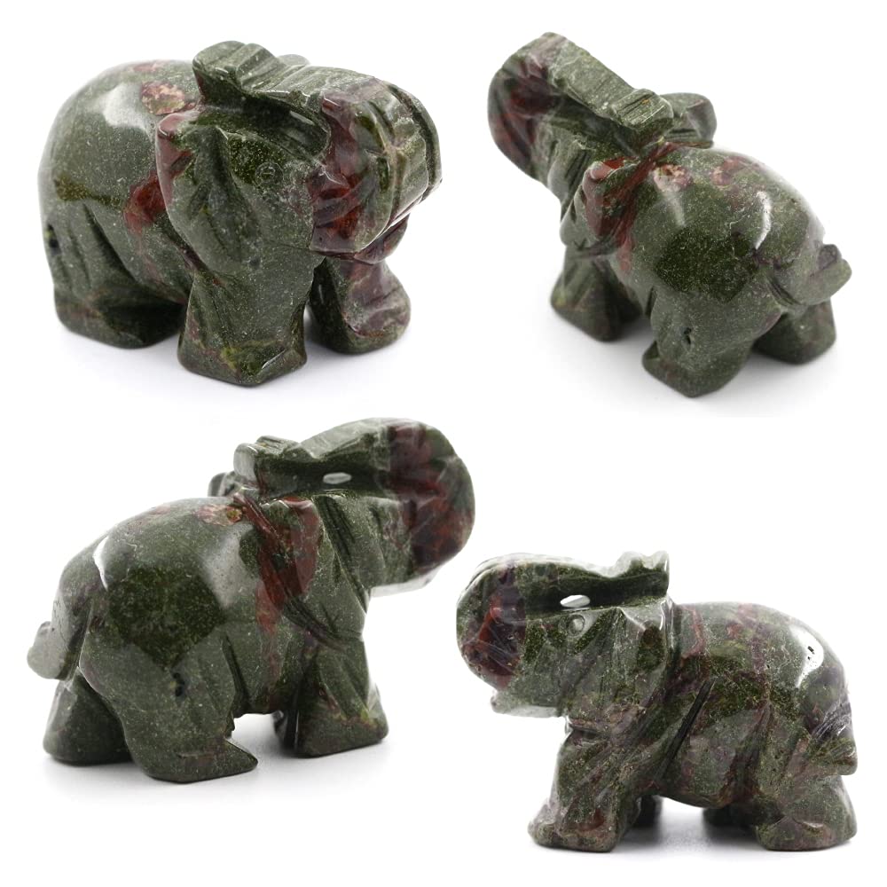 Dragon Bloodstone Crystal Elephant Pocket Guardian Figurine Elephant Statue 1.5 inch for Healing Reiki Spiritual Gift Cute Meditation Office Room Desk Decor