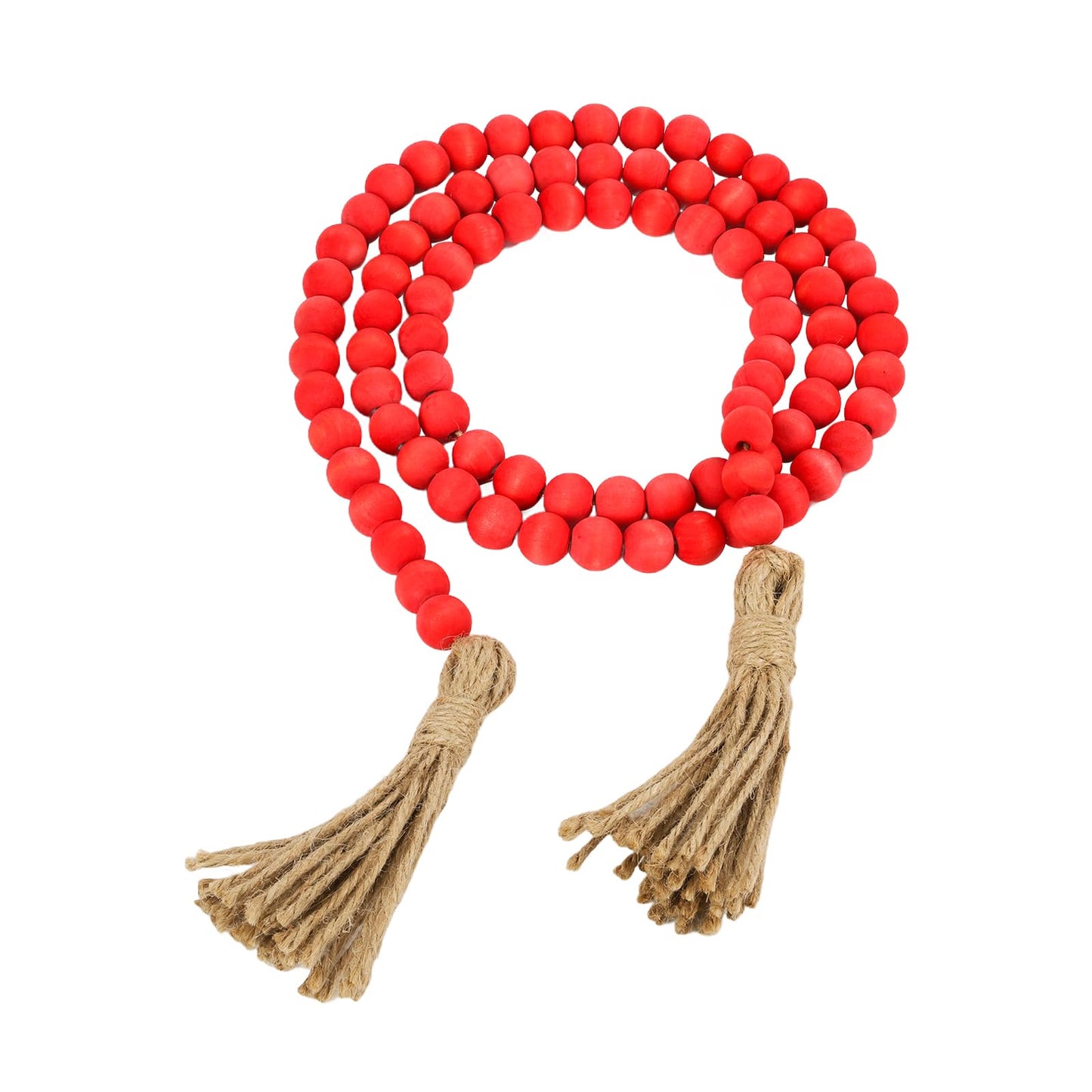 QIAHMNYE Wood Beads Garland with Tassel Rustic Country Decor Prayer Boho Wooden Beads String for Morden Wall Hanging Decor-Rose