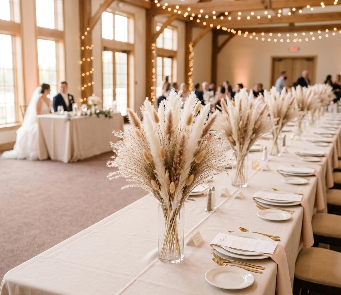 110 Stems Dried Pampas Grass, Boho Table Decor Natural Reed Phragmites Grass + Brown & White Pampas Grass + Bunny Tails Flowers Bouquet for Wedding Floral Arrangements Farmhouse Home Rustic Wall