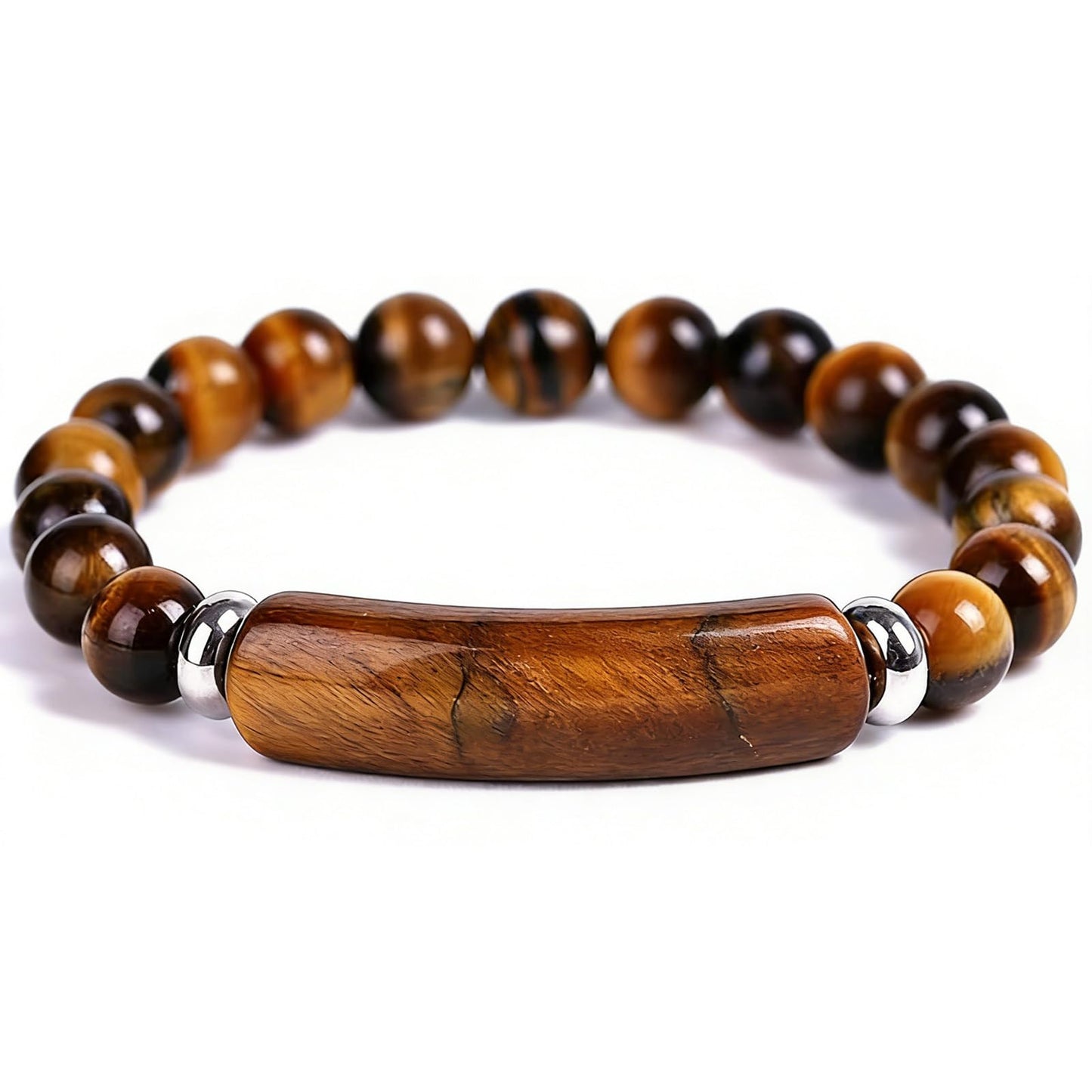 Kim Carrey Italian Tiger's Eye Mens Bracelet Stainless Steel Waterproof, Men's Bracelets Birthday Annivesary Gift for Him (Big Tiger's Eye Beads)