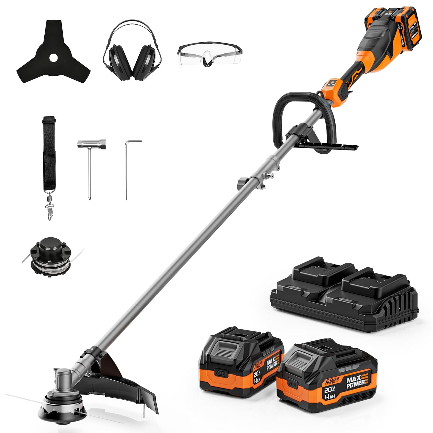 Alloyman 40V MAX Cordless String Trimmer, 2-in-1 Weed Wacker Trimmer & Edger, 2 x 4.0Ah Batteries and Fast Charger Included, 13.4Inch Electric Weed Eater for Lawn Edging, Yard, Garden