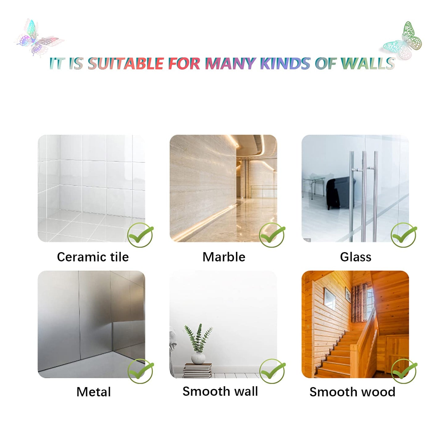 SAOROPEB 3D Butterfly Wall Decor - 48 Pcs, 4 Styles, 3 Sizes - Removable Stickers (Laser)