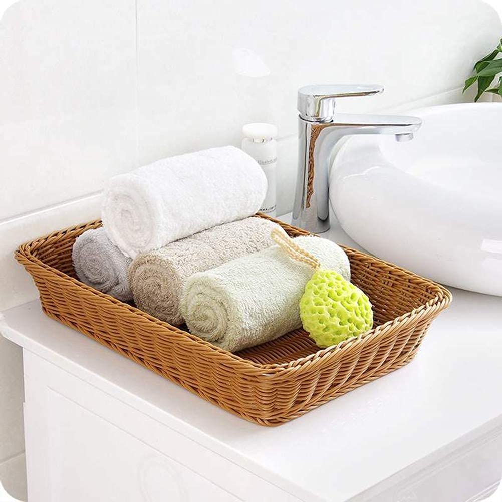 Yarlung 2 Pack Woven Bread Basket, Plastic Wicker Fruit Baskets 15.7 x 11.4 Inch, Imitation Rattan Food Serving Trays for Vegetables, Kitchen, Restaurant, Outdoor, Brown