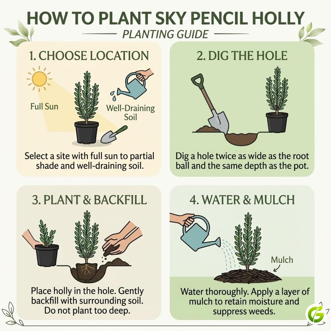 Sky Pencil Holly Live Plant, 4" Pot, 12-18" Tall, Columnar Holly Shrub, Fast Growing Hedge Plant, Ideal for Containers, Entryways or Gardens