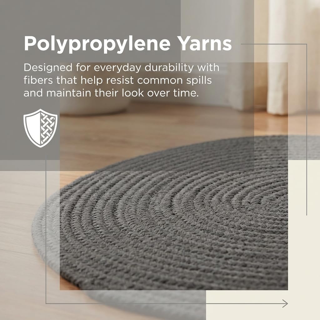 Super Area Rugs Gray Braided Rug Country Kitchen Braided Rugs - Durable Primitive Rug - Oval 3' X 5'