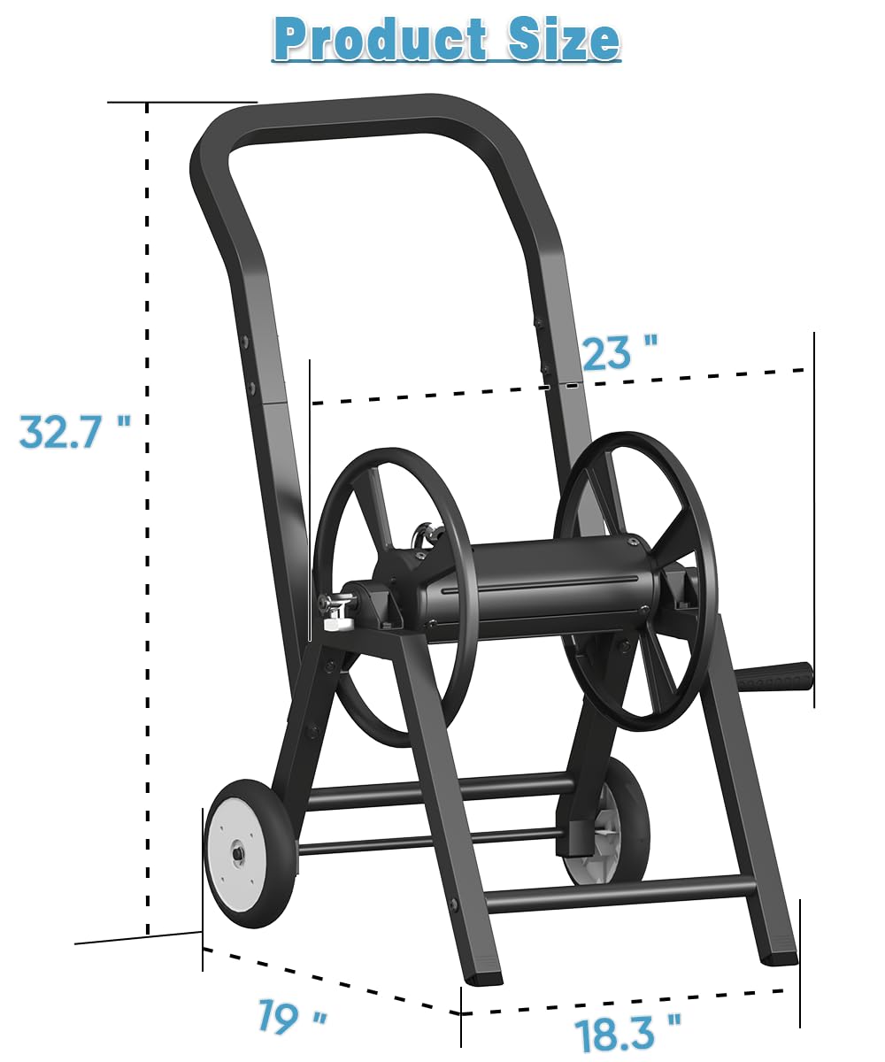 Artigarden Garden Hose Reel Cart with Wheels, Holds 165 ft of 5/8’’ Hose Outdoor Heavy Duty Powder-coated Steel Water Storage Holder Rack with 3.9 Ft Leader Hose for Outside Lawn Yard, Black