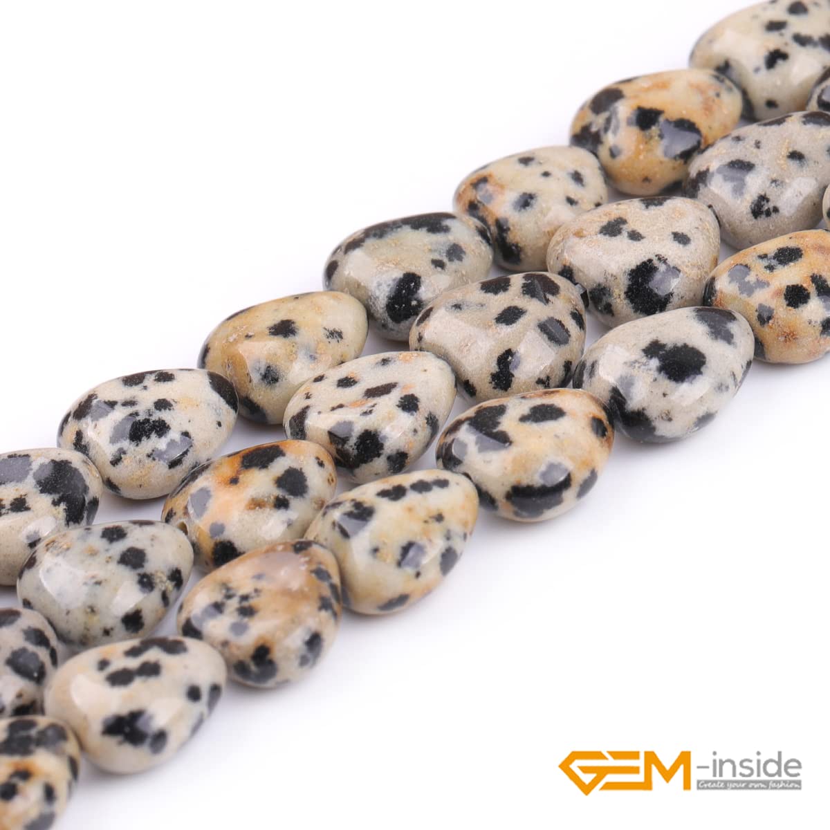 GEM-Inside 10mm Heart Charms Natural Khaki Yellow Dalmatian Dalmation Jasper Gemstone Stone Beads for Jewelry Making Full 15" Strand Power Energy Healing Stone Beads