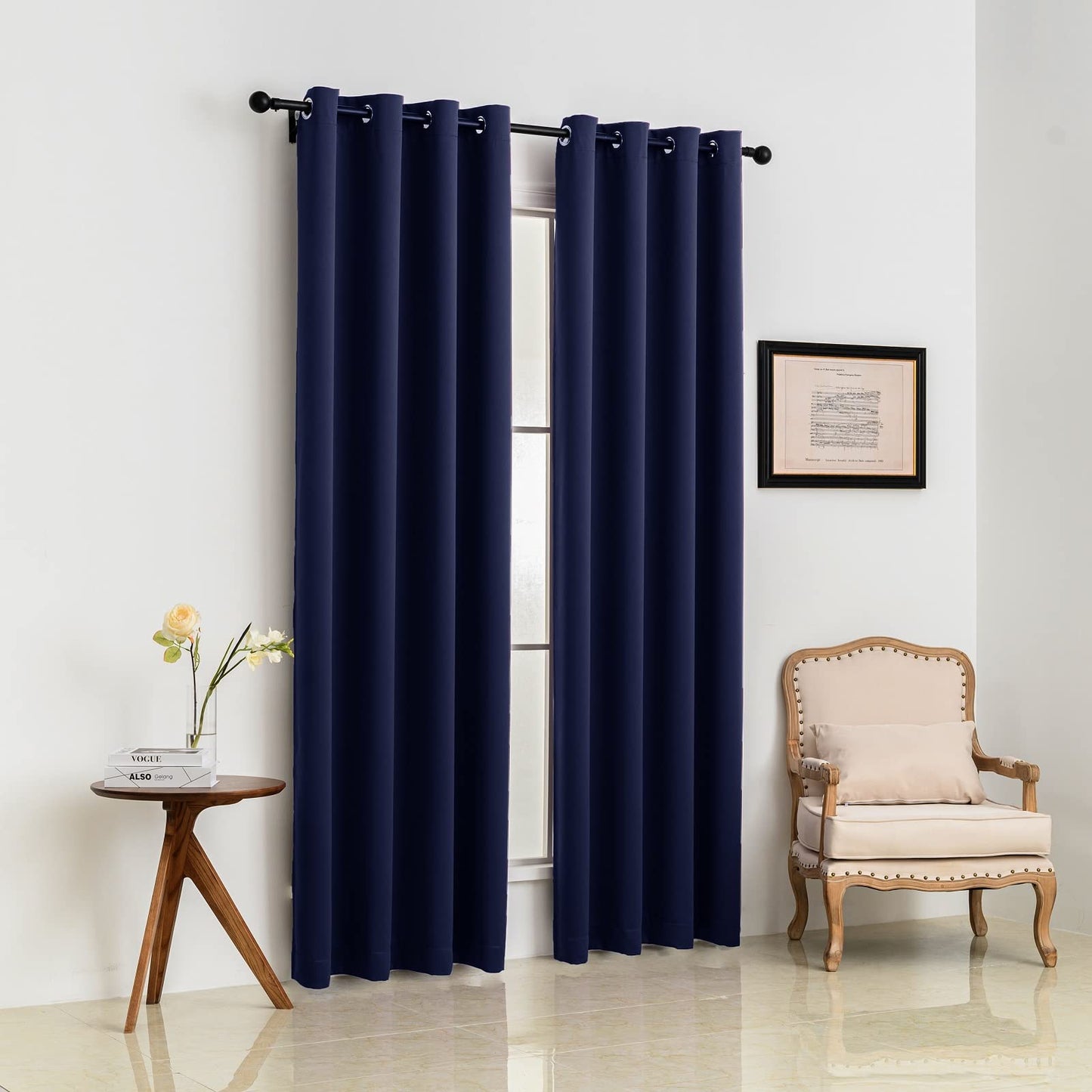 Pickluc Deep Navy Blackout Curtains 96 Inch Length 2 Panel Set, Solid Grommet Drapes for Bedroom or Living Room, Light Blocking and Thermal Insulated, 52W x 96L