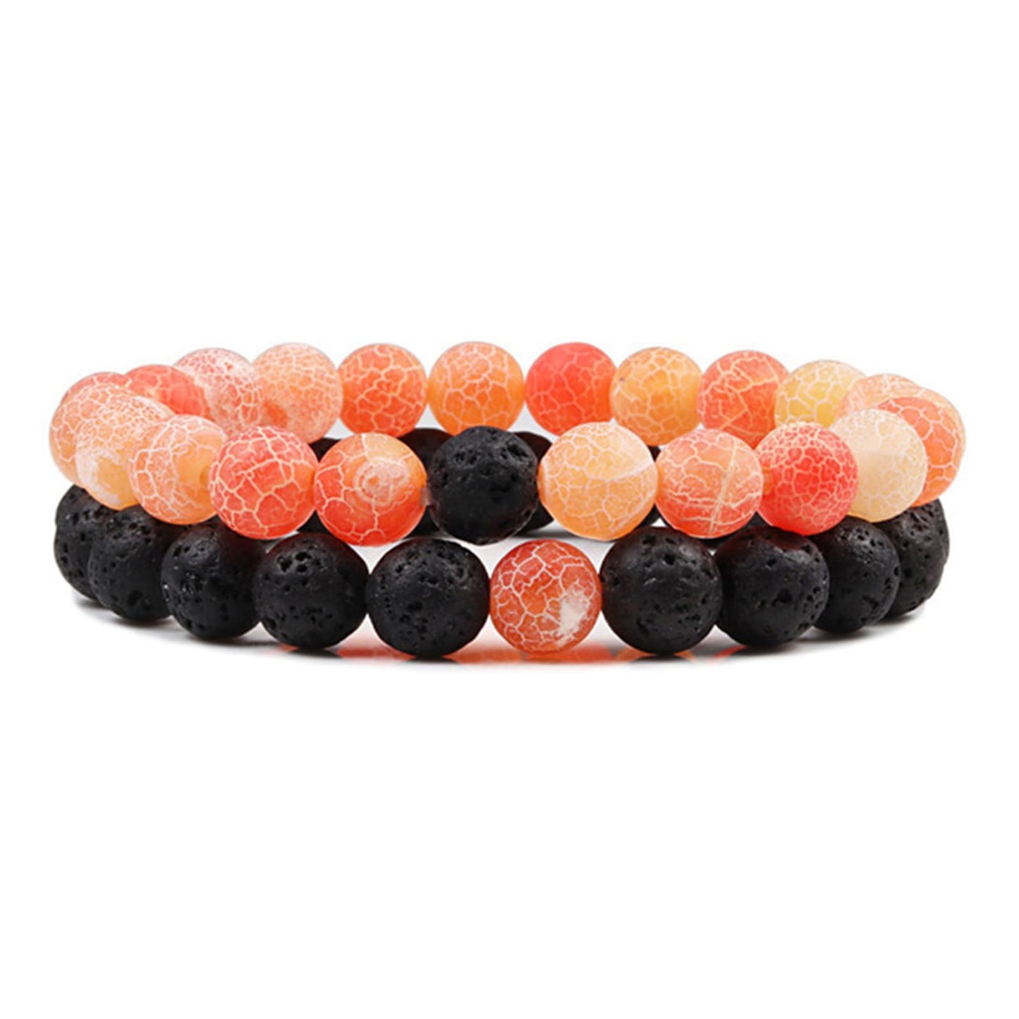 FORUBUS 2Pcs Lava Rock Beaded Bracelet Set – Essential Oil Diffuser Jewelry with Natural Stone Beads for Aromatherapy, Yoga, Meditation, and Stress Relief, Stretchy Bracelets for Women Men-orange