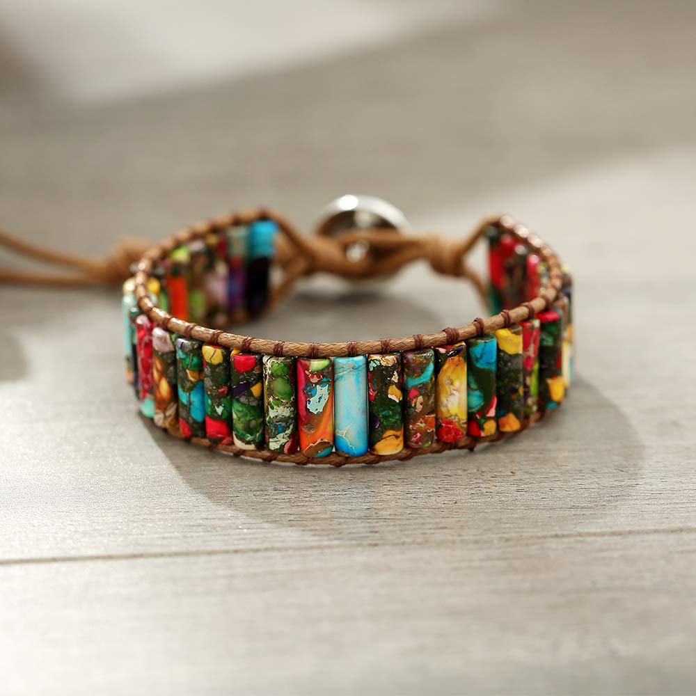 Plumiss Handmade Imperial Jasper Vegan Wrap Bracelets for Women Men