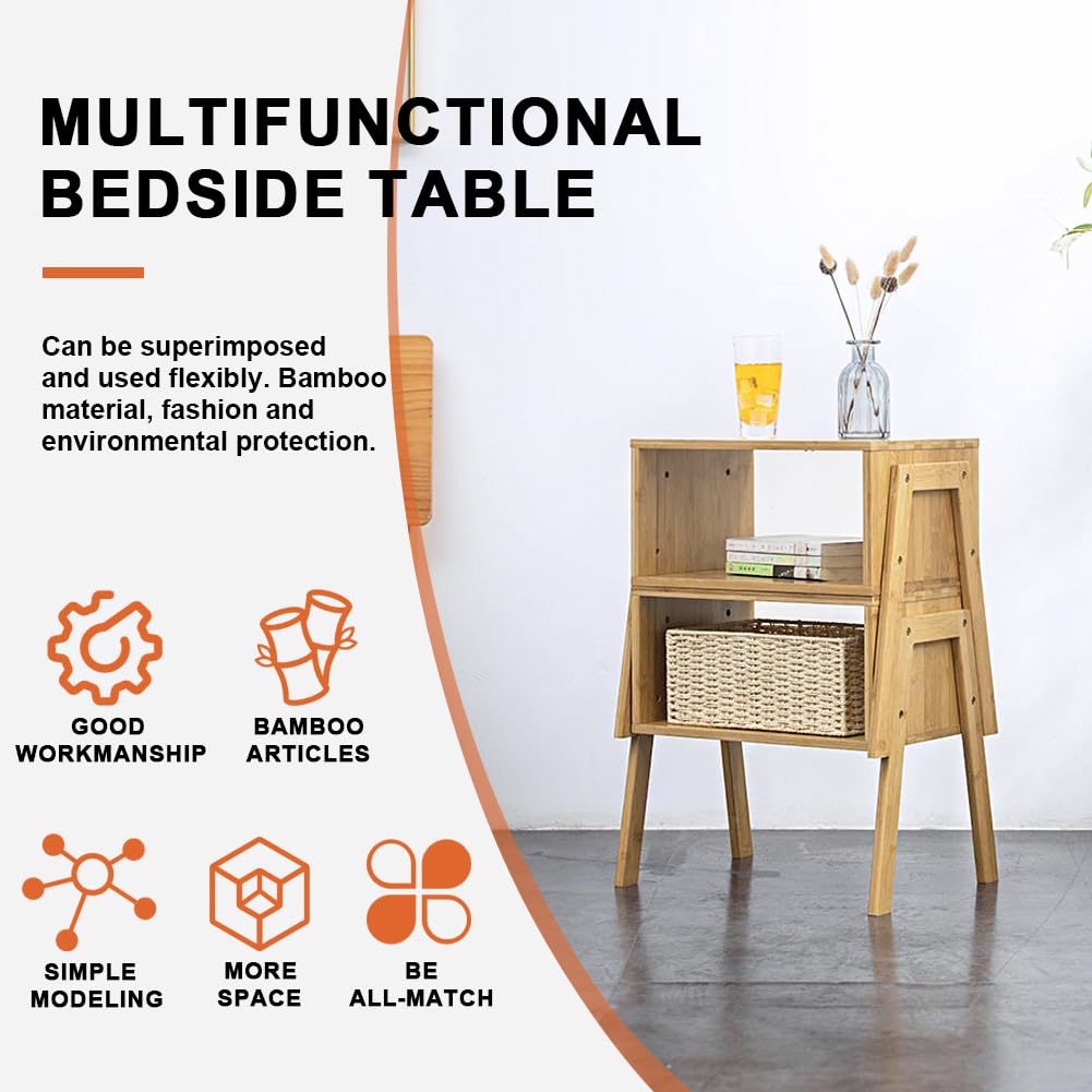 KKTONER Modern Bamboo Nightstands End Tables Bedroom with Storage Small Bedside Table for Living Room Office (Natural)