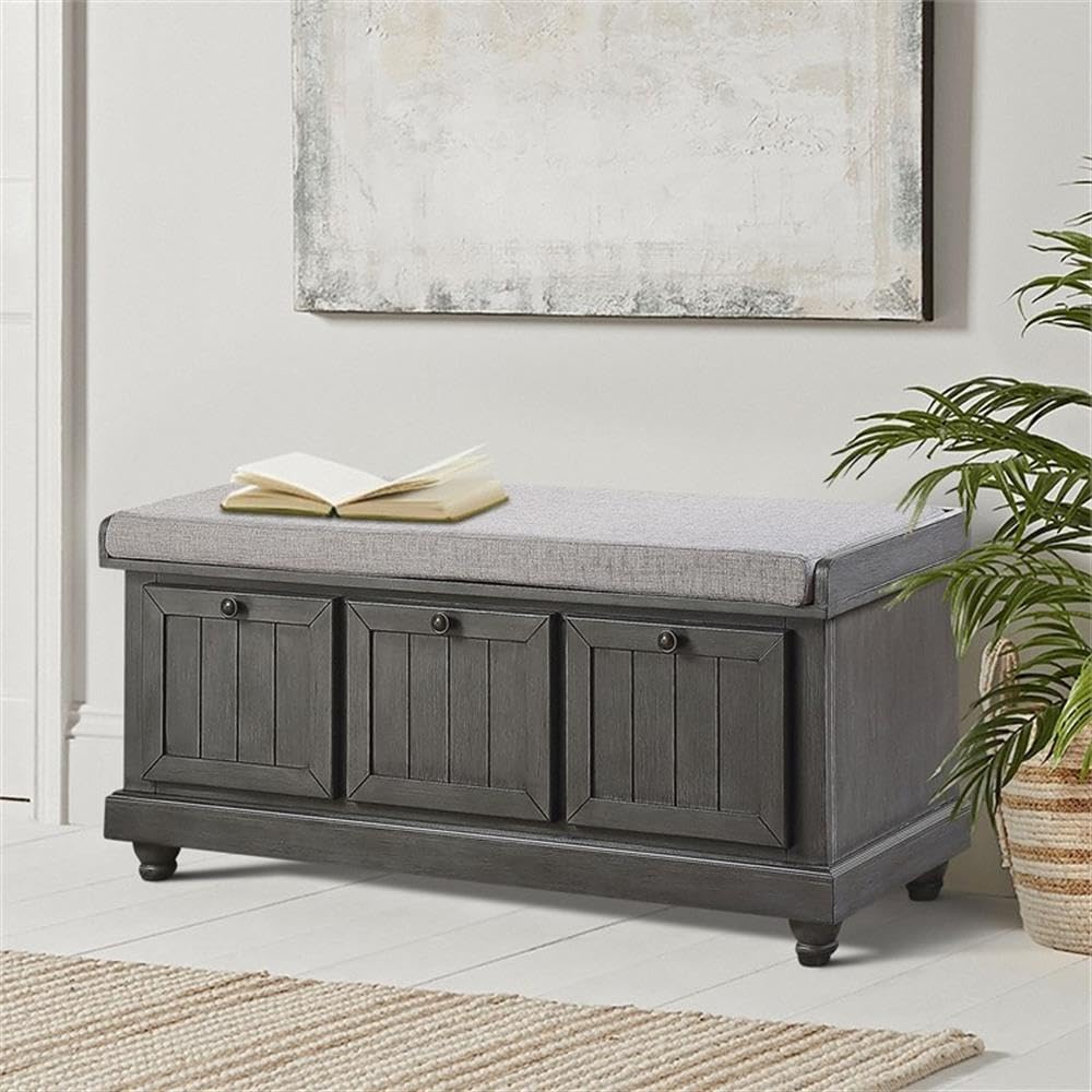 Pousutong Lexicon Woodwell Wood Storage Bench in Dark Gray