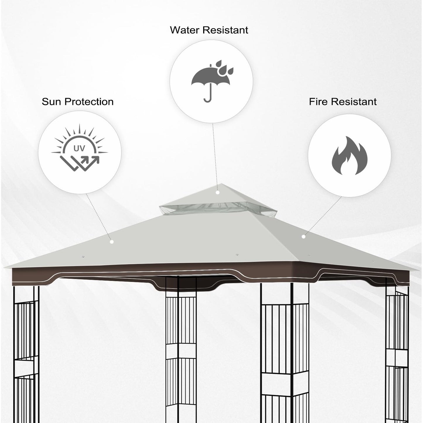 Replacement Gazebo Canopy, 10 x 12 FT Durable Outdoor Roof Cover – Fits Regency II Patio Gazebo L-GZ798PST, A101004104, A101004105 (Light Gray)