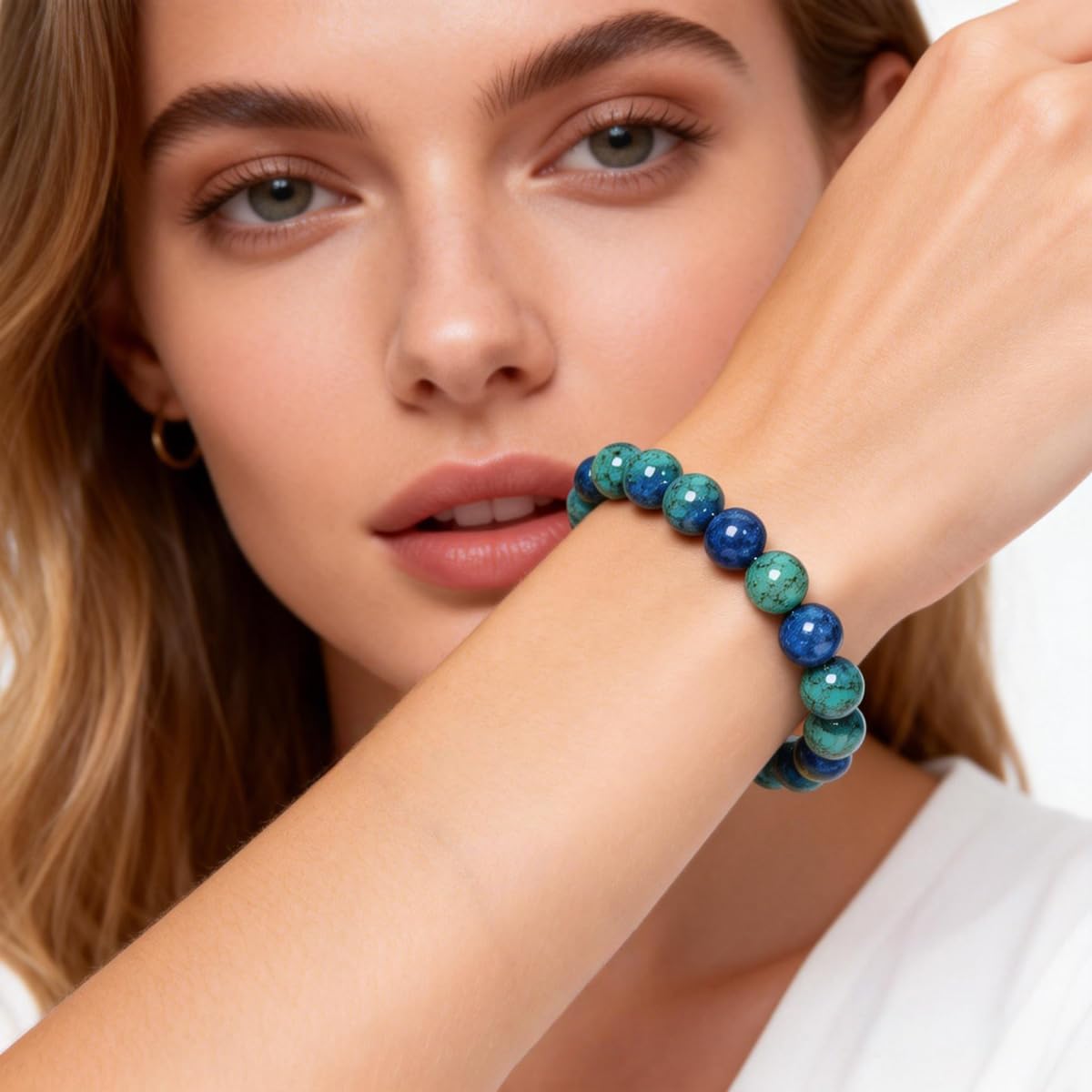 LULUQIFA Natural Stretch Gemstone Bracelet for Women Men,8mm Bead Crystal Semi-Precious Gem,Elastic Handmade Round Beaded Stone,Spiritual Energy Yoga Chakra Jewelry for Her Him Wife Mom Gifts (Lapis lazuli)