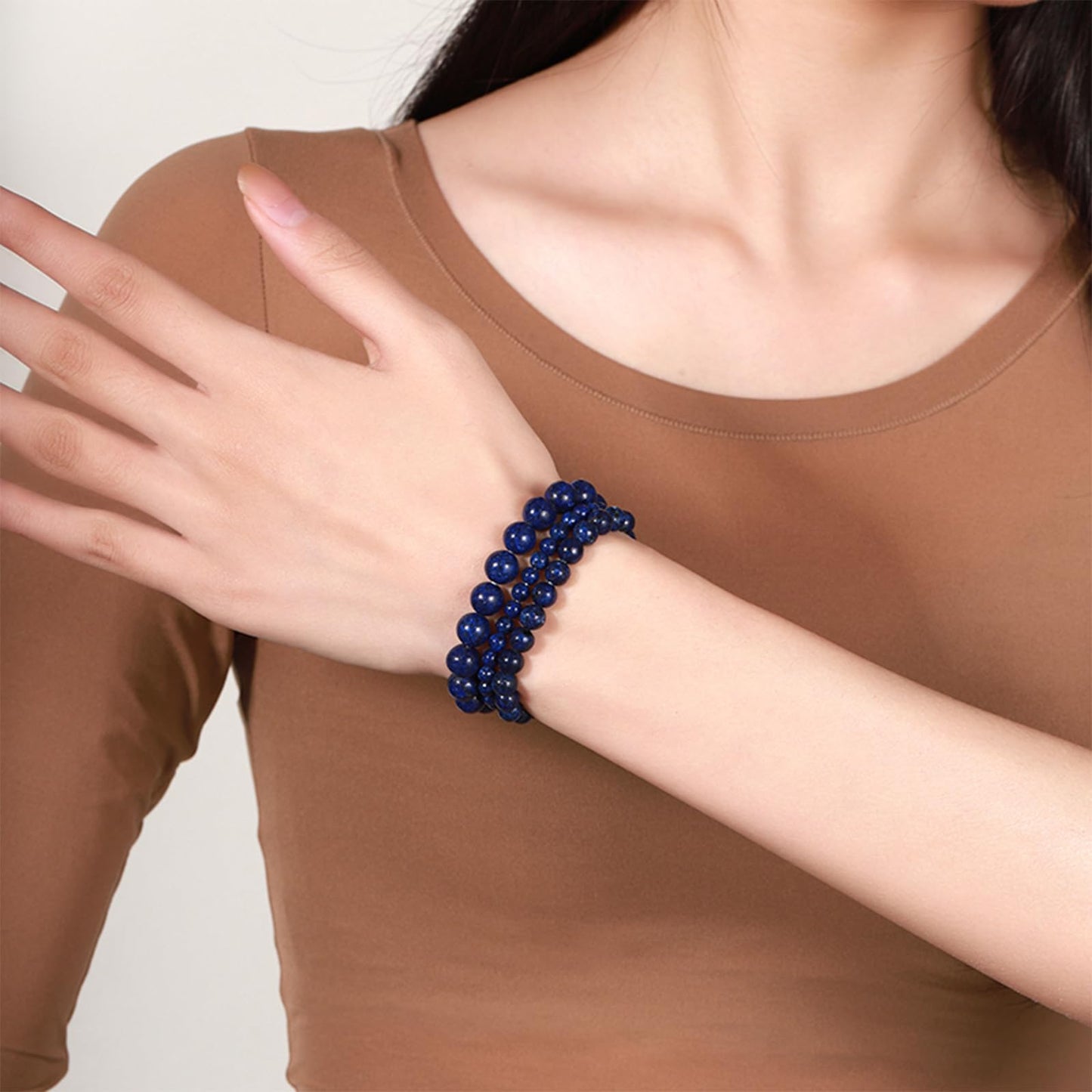 IVY TAILI Lapis Lazuli Bracelet Set: 3pcs Unisex Blue Lapis Lazuli Crystal Stretch Bracelets, 4-6-8mm, 6-8 inches, Lobster Claw Clasp