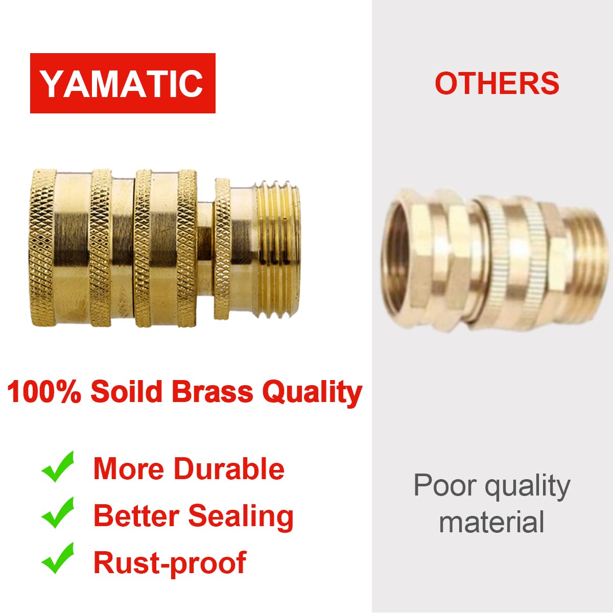 YAMATIC Garden Hose Quick Connect Water Hose Fittings - 3/4" Thread - High Grade Brass Durability and Leak Free Upgrade(4 PACK)