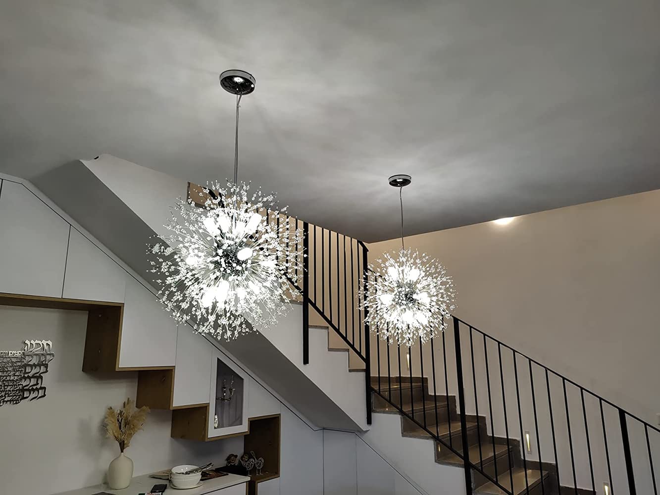 Yiisem Modern Crystal Chandeliers, 12-Light Chrome Dandelion Firework Pendant Lighting, Chandelier Light Fixtures for Dining Room Bedroom Living Room Kitchen Aisle Hallway Entryway