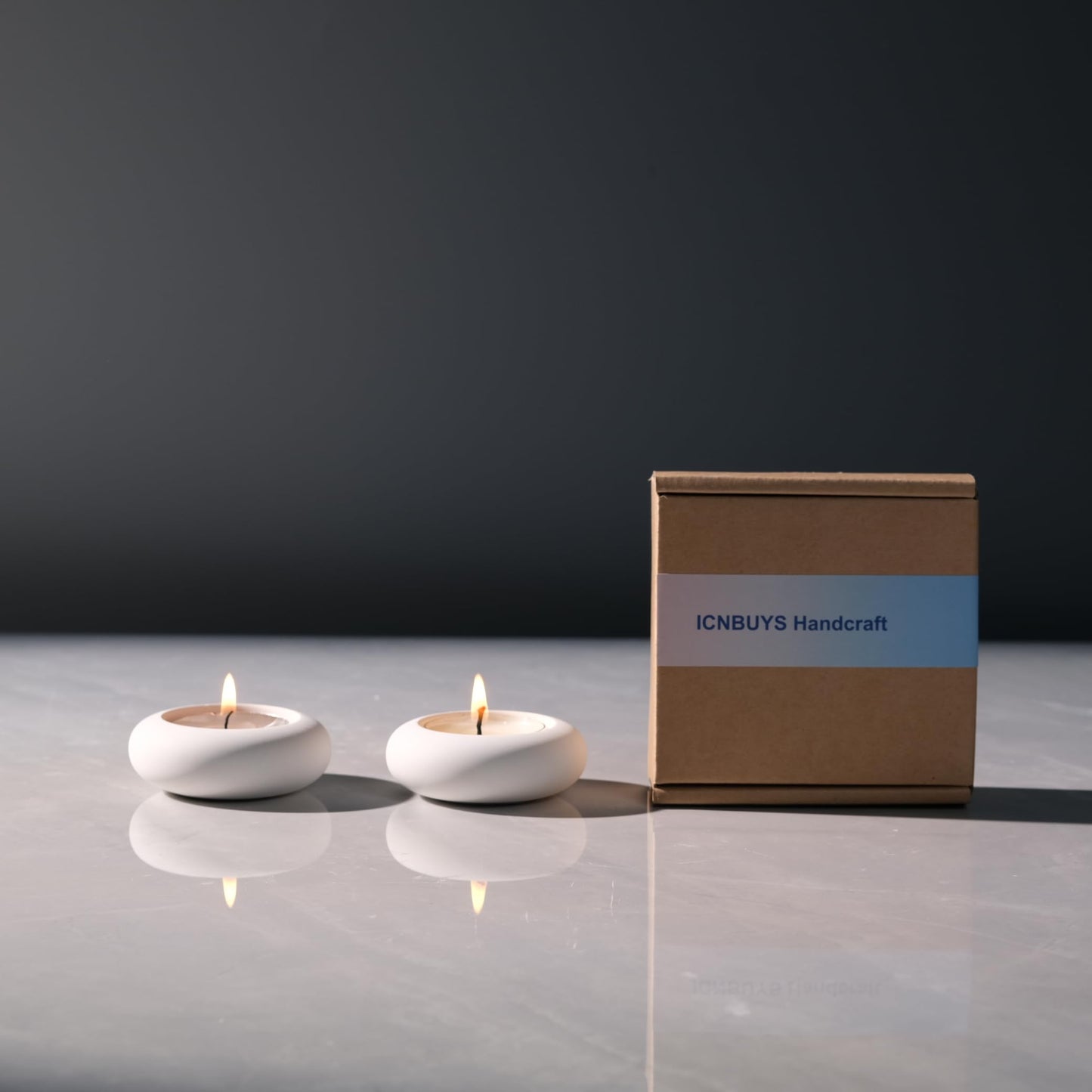 ICNBUYS Handmade Decorative Pebble Tealight Candle Holders Set of 8 - Handcrafted Home Decor Accent for Calming Earthy Aesthetic White Cement Diameter 2.6 inches