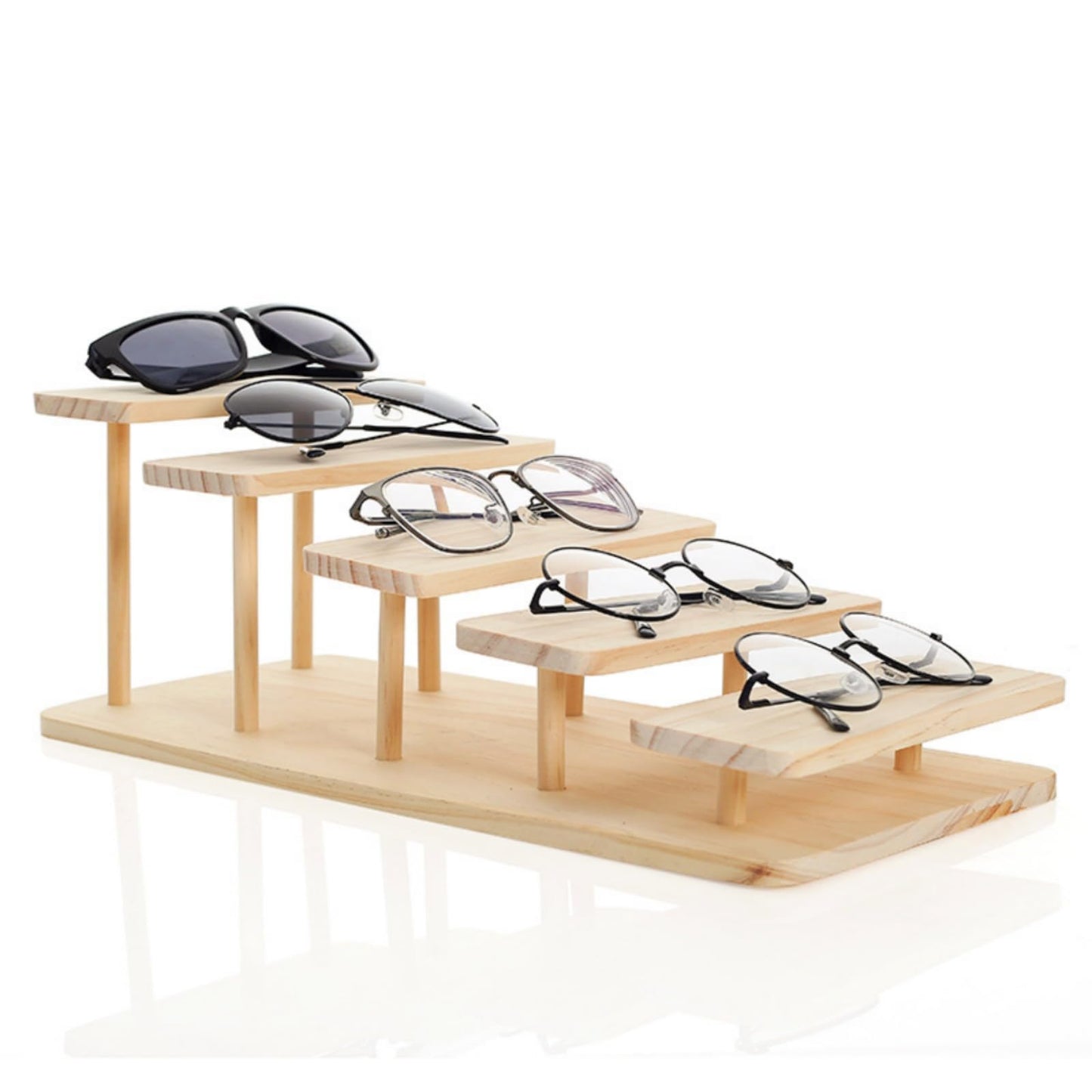 LONG TAO Wooden Display Stand 5-Tier Display Riser Table Display Stand Wooden Glasses Holder Stand Organizer Showcase for Figurines Glasses Jewelry Cosmetics Cupcake Risers