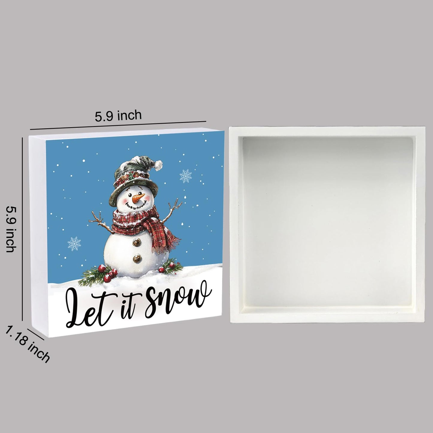 Winter Decorations Indoor Winter Decor Home Room Let It Snow Snowman Office Bathroom Table Wood Box Sign Rustic Wooden Shelf Desk Decor Season Sign House Warming Gifts 5.9 x 5.9 Inch