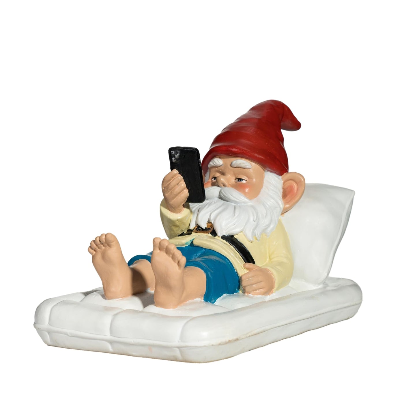 GIOMLE Relaxing Pool Gnome with Smartphone - 5.6" Heavy Resin Garden Statue - Weather-Resistant Funny Lawn Ornament - Summer Patio Decor - Unique Housewarming Gift