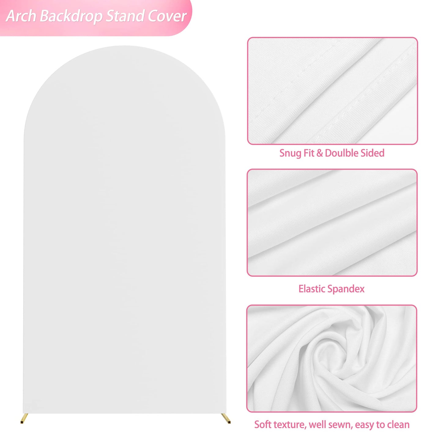 Wokceer 7.2 FT Wedding Arch Backdrop Stand and White Arch Cover, Metal Arch Stand with Arch Stand Cover for Birthday Party Wedding Ceremony Bridal Baby Shower Event Decor