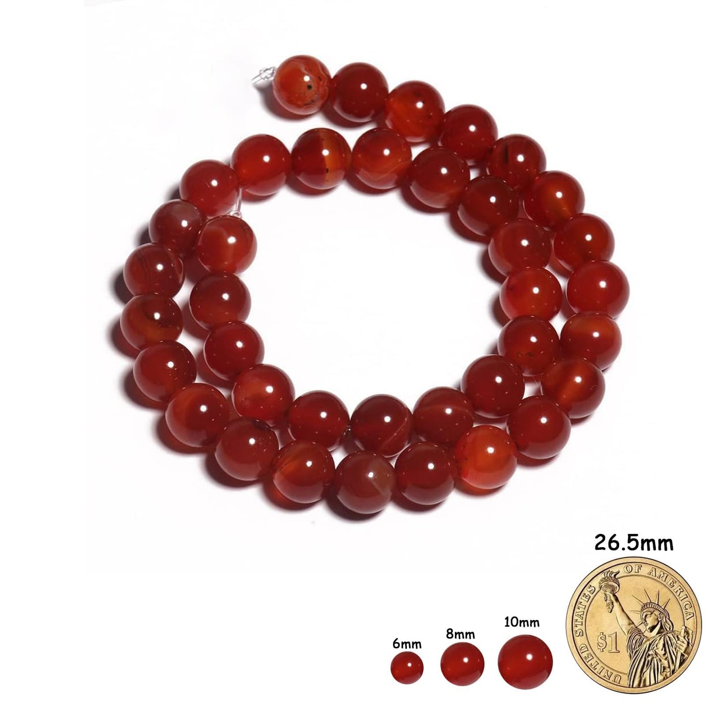 Yochus 45pcs Red Onyx Agate Beads，8mm Healing Power Natural Stone Round Loose Beads for Jewelry Making Earring Necklace DIY Crafts