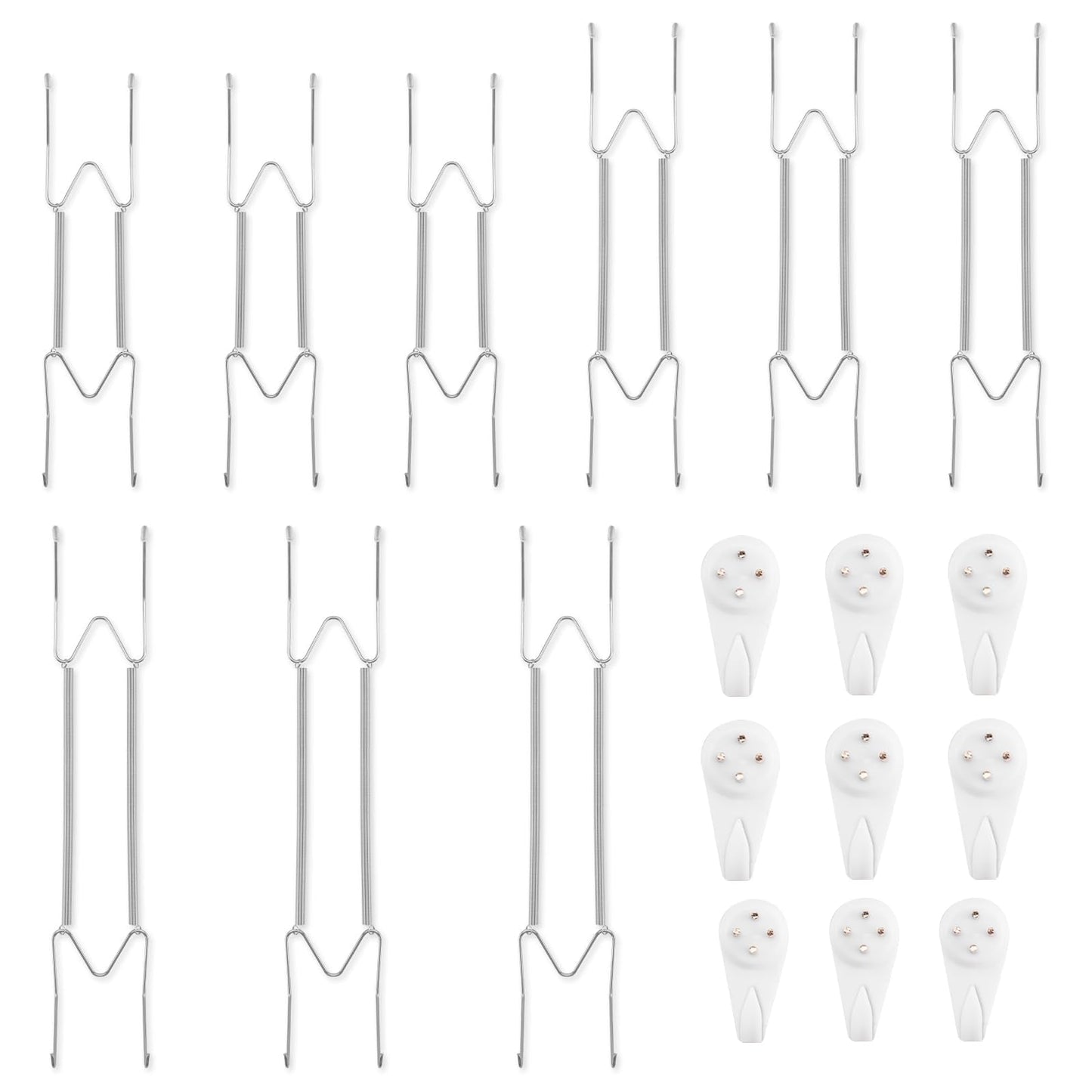 Bilillo 9-Piece Stainless Steel Wall Plate Hangers, 10/12/14 Inch Invisible Decorative Wire Plate Holders with 9 Pieces Wall Hooks for 8 to 16 Inch (Silver)
