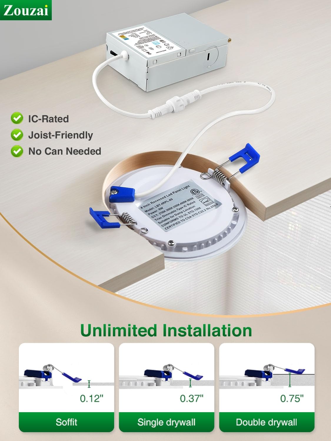 zouzai 20 Pack 6 Inch Ultra-Thin LED Recessed Ceiling Light with Junction Box 6000K Cool White Adjustable Dimmable Can-Killer Downlight - ETL and Energy Star Certified