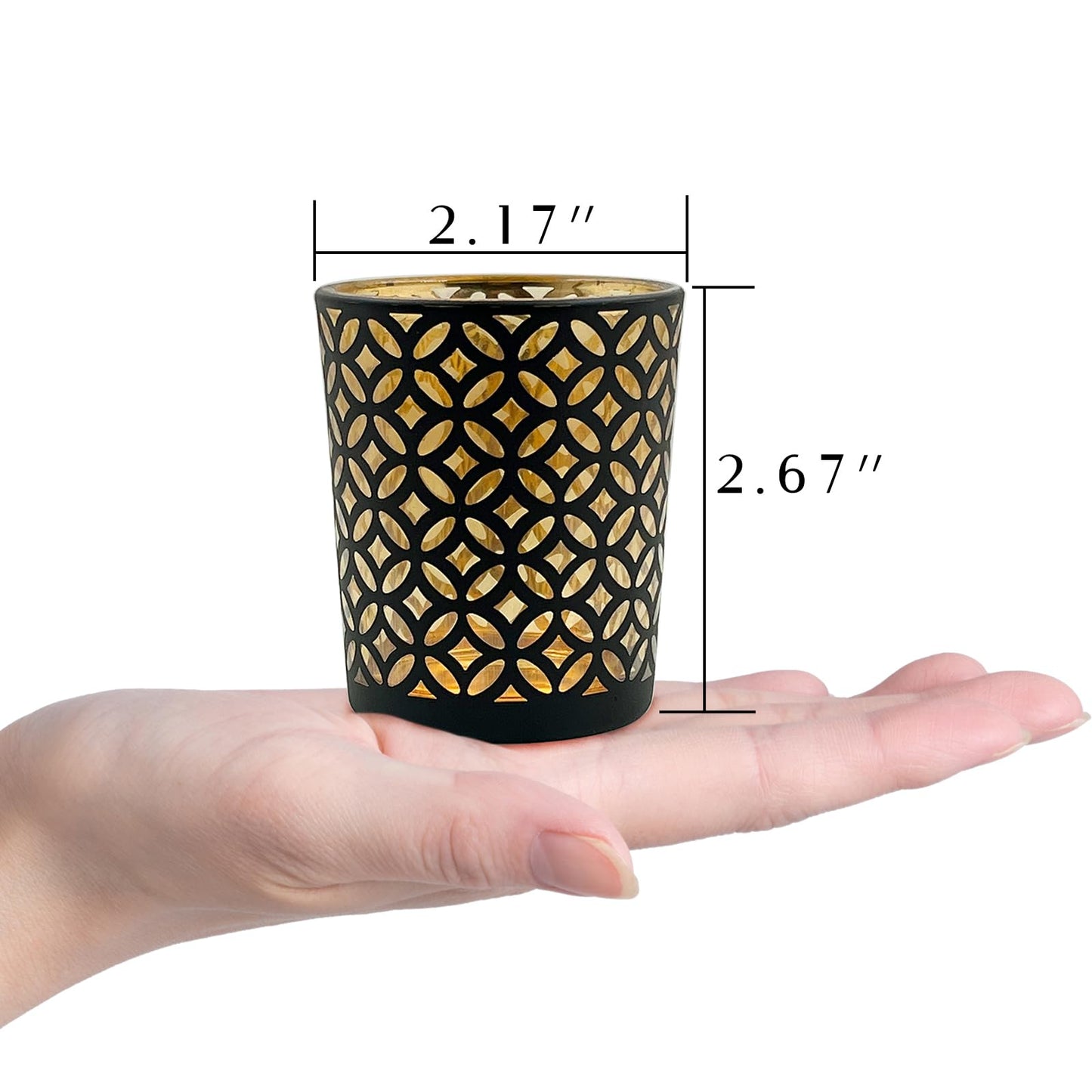SHMILMH Black Gold Glass Votive Candle Holders Set of 12, Tealight Candle Holder with 4 Patterns for Ramadan Decorations, Eid Mubarak, Wedding Centerpiece, Modern Home Table Decor, Gift Set
