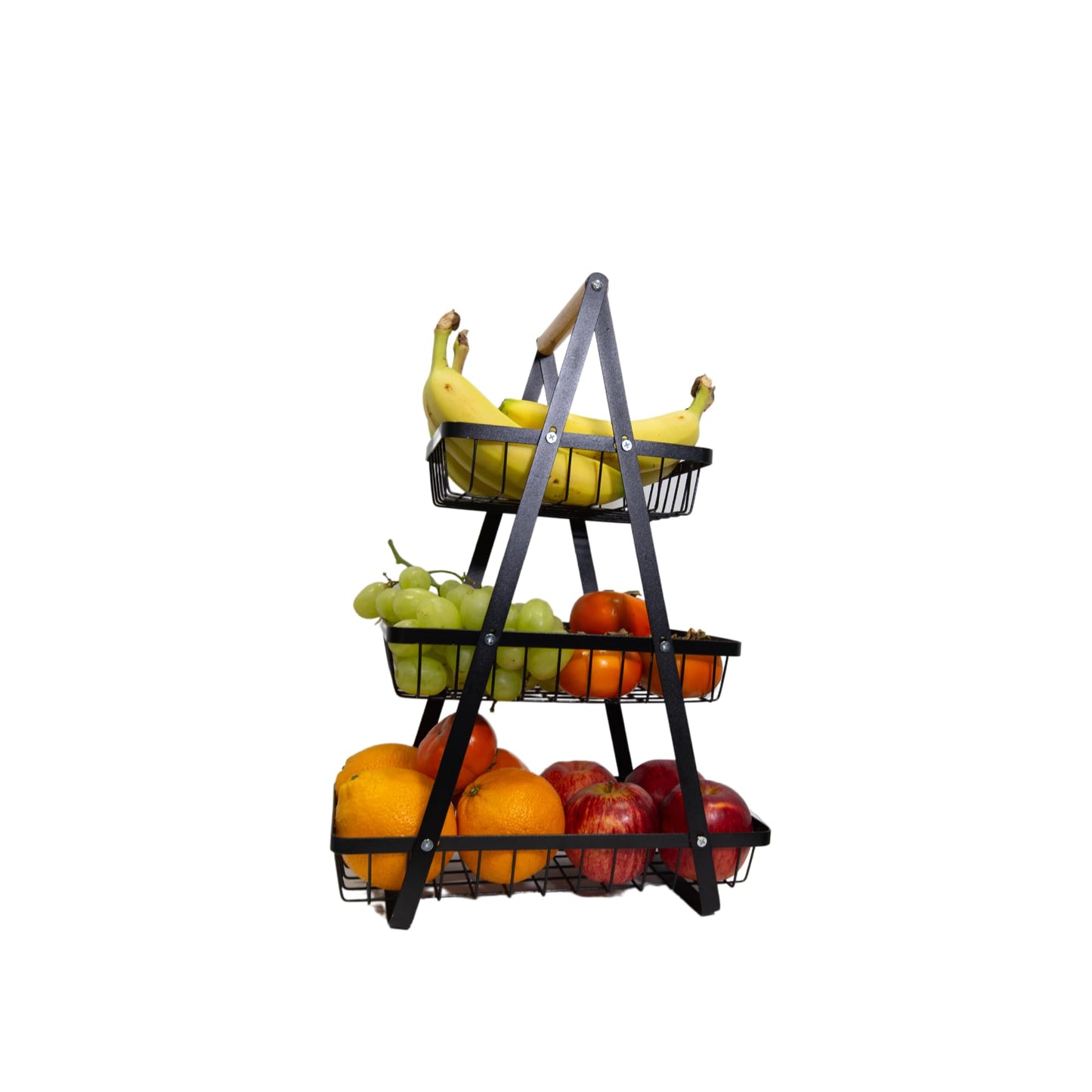 3-Tier Kitchen Countertop Storage Basket with Wooden Handles Perfect for Fruits, Snacks & Bread