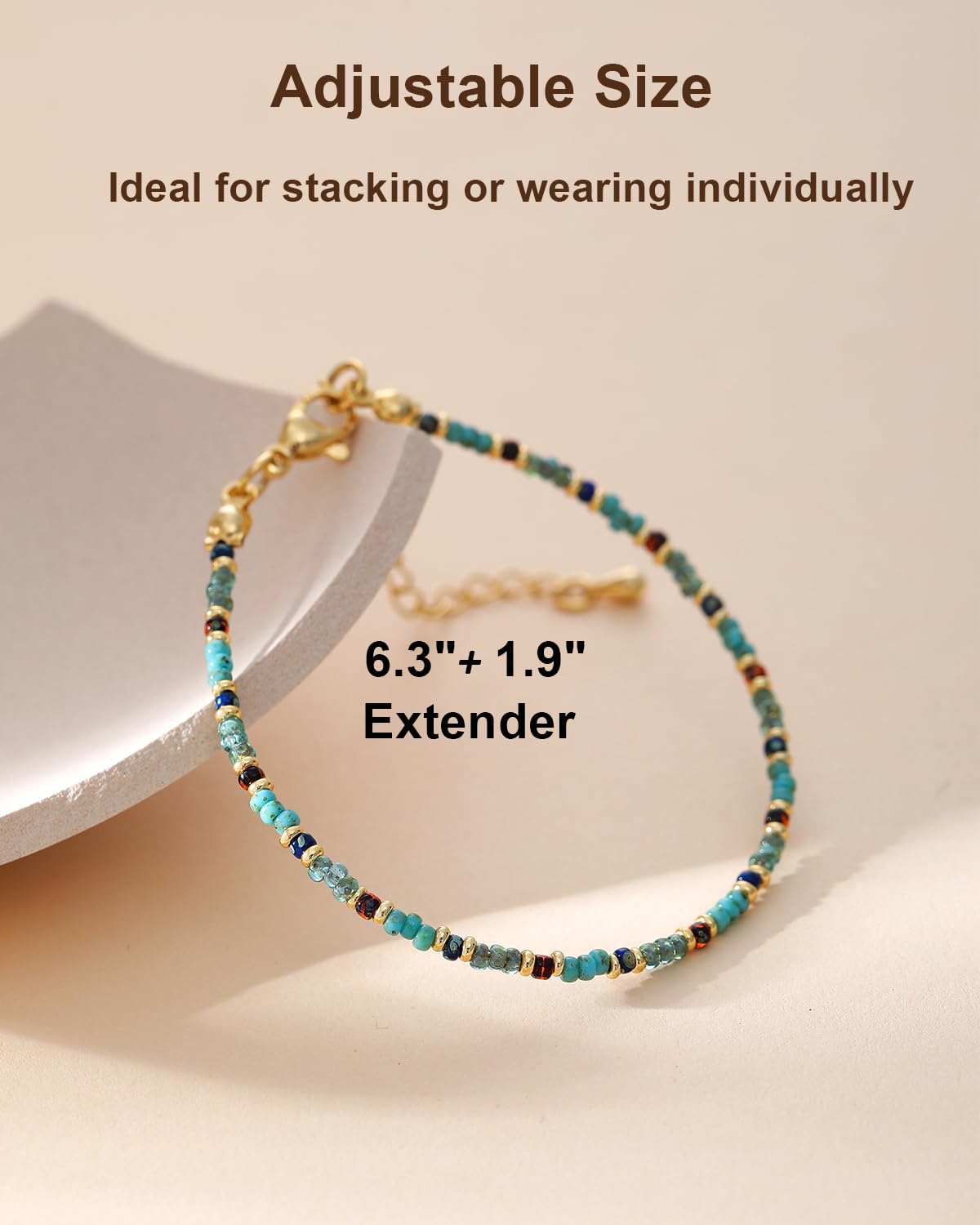 Togous 2 Pcs Beaded Bracelets for Women, Colorful Gemstone Natural Stone Boho Rainbow Bracelet - Adjustable Unique Energy Birthday Inspirational Jewelry Gifts Friends Mom Sisters Friendship