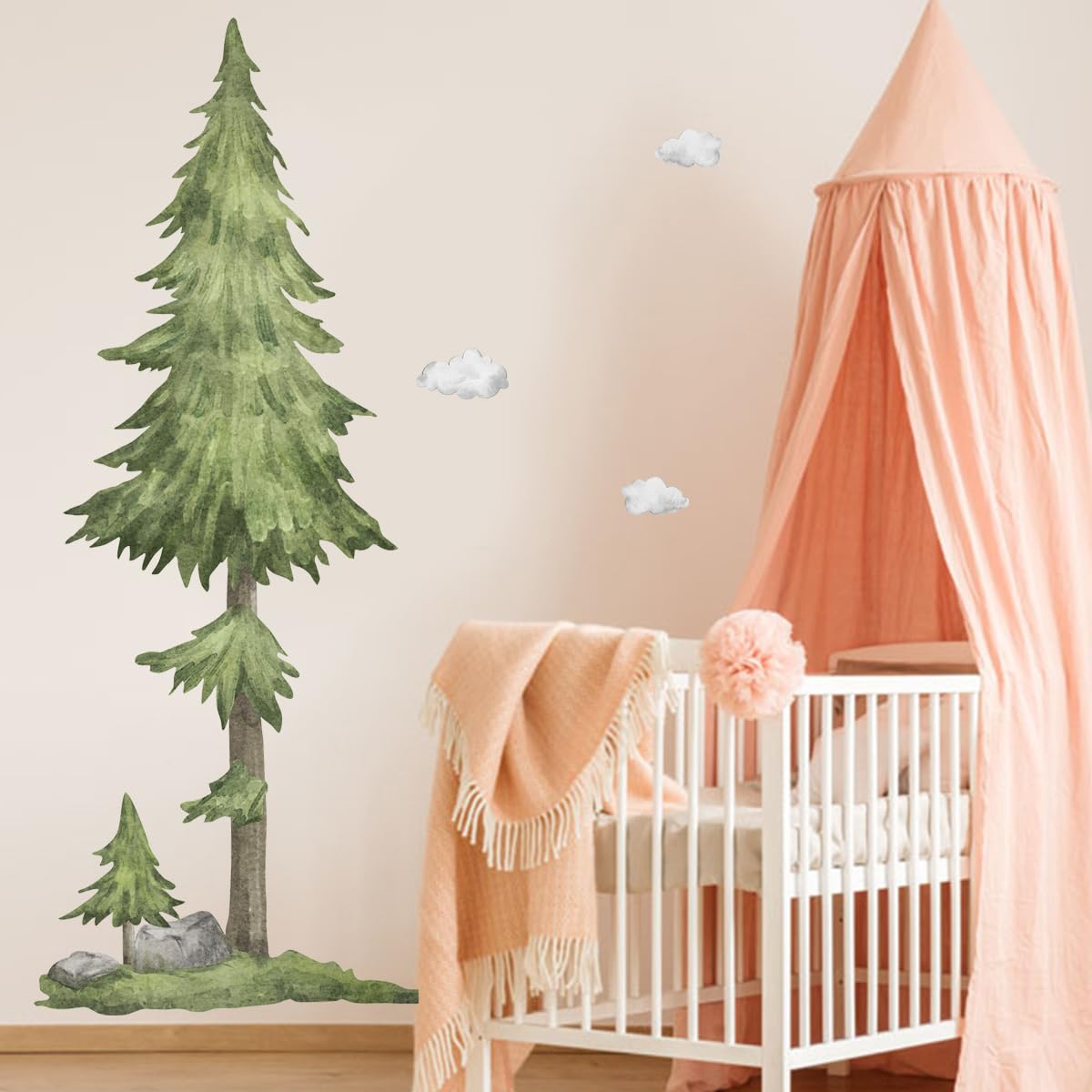 Watercolor Large Pine Tree Wall Stickers- Woodland Tree Peel & Stick Removable Wall Decal for Kid Bedroom Living Room Nursery,135 cm x 215 cm