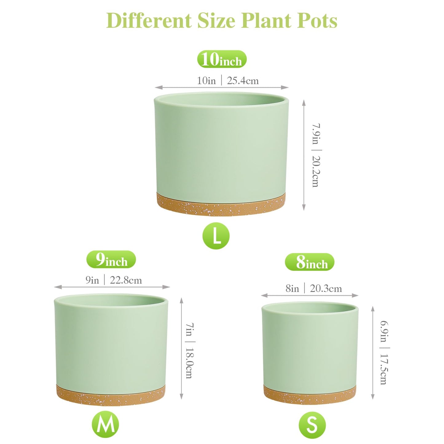 DGJDLWHX Large Plant Pots Set of 3 – 8", 9", 10" Indoor Flower Pots with Drainage Holes and Saucers, Big Planters for Monstera, Fiddle Leaf Fig, Snake Plant – 5 Colors