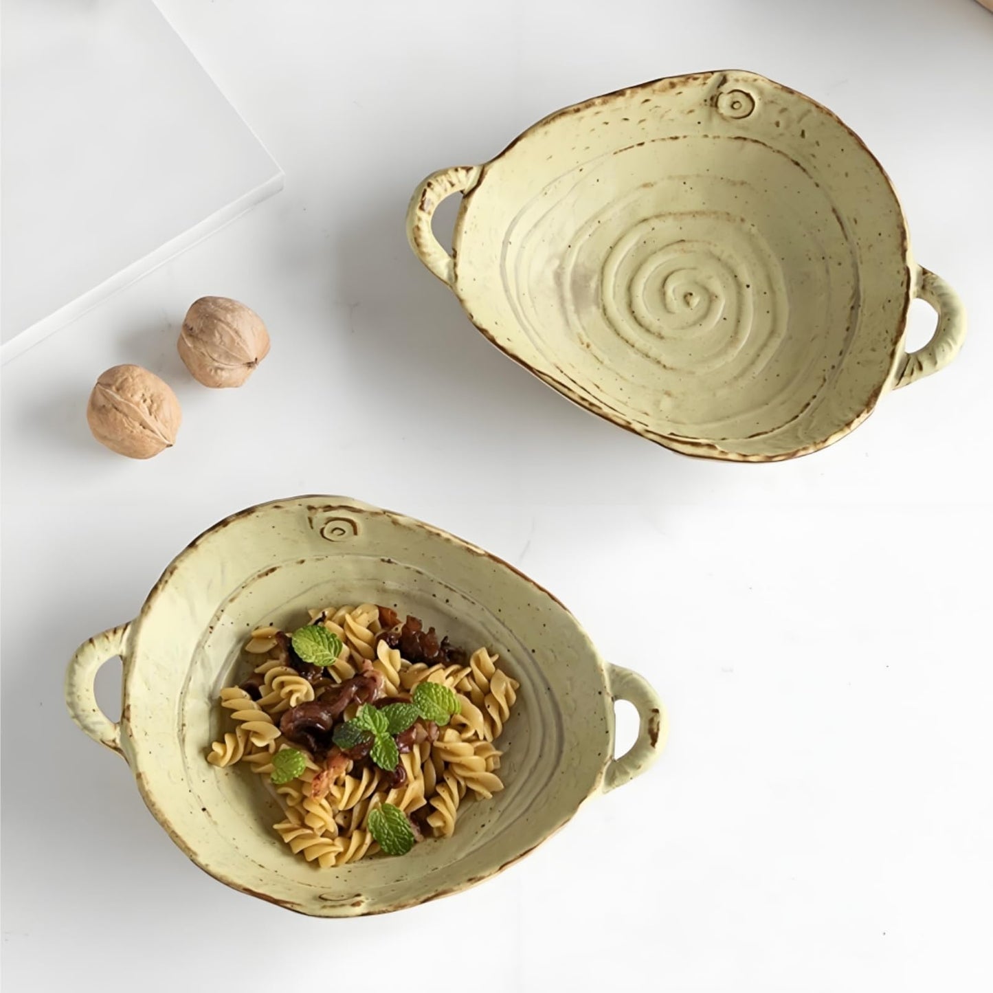Nagpew 2 Piece Ceramic Decorative Bowl, Handmade Key Bowl for Entryway Table with Handles, 7.7'' Candy Dish Fruit Holder for Office Desk, Bedroom, Kitchen, Microwave Dishwasher Safe