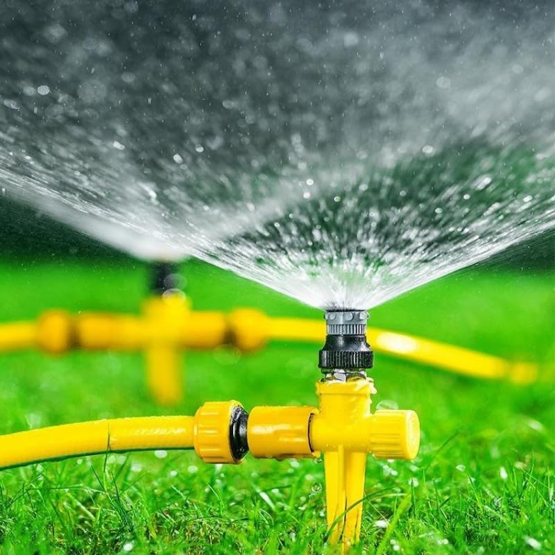 2 Pack Lawn Sprinklers for Yard - 360 Coverage Water Sprinklers for Small Medium Garden Irrigation, Adjustable Spray - Perfect for Yard, Lawn & Play - Yellow Plastic