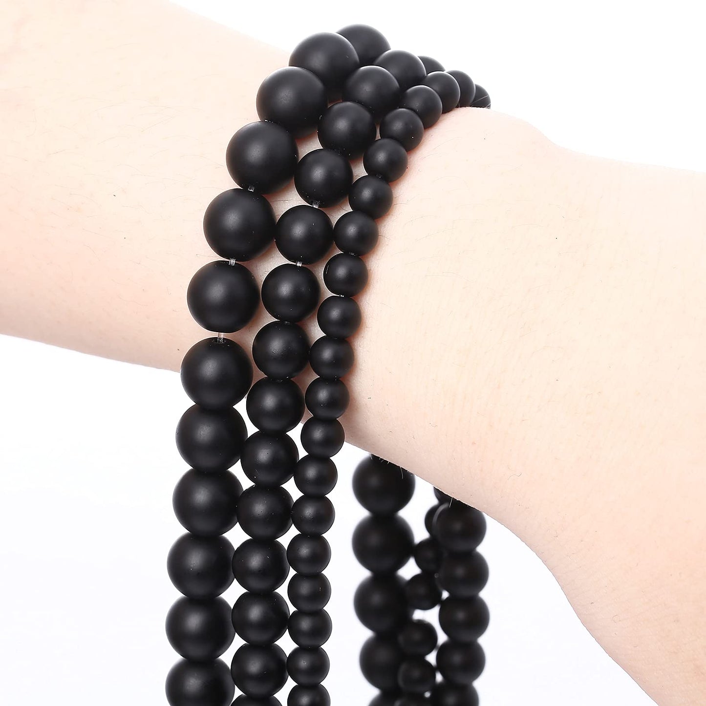 45PCS 8MM Natural Frosted Black Agate Stone Beads Round Loose Beads for Jwelry Making DIY Bracelet Necklace Accessory 15Inch